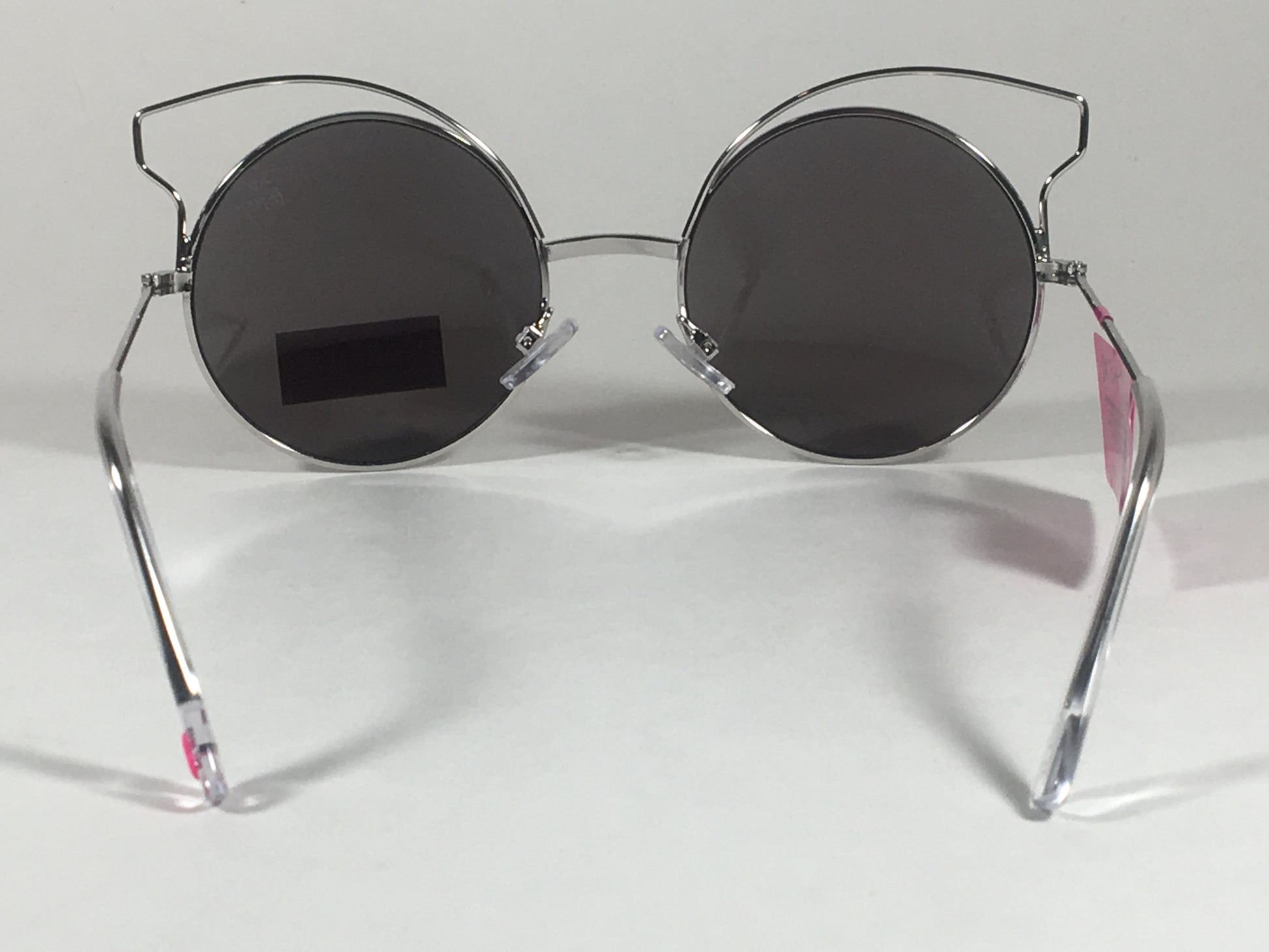 Betsey Johnson Womens Round Sunglasses Silver Gray Metal Cat Mirror Bj475109 - Sunglasses