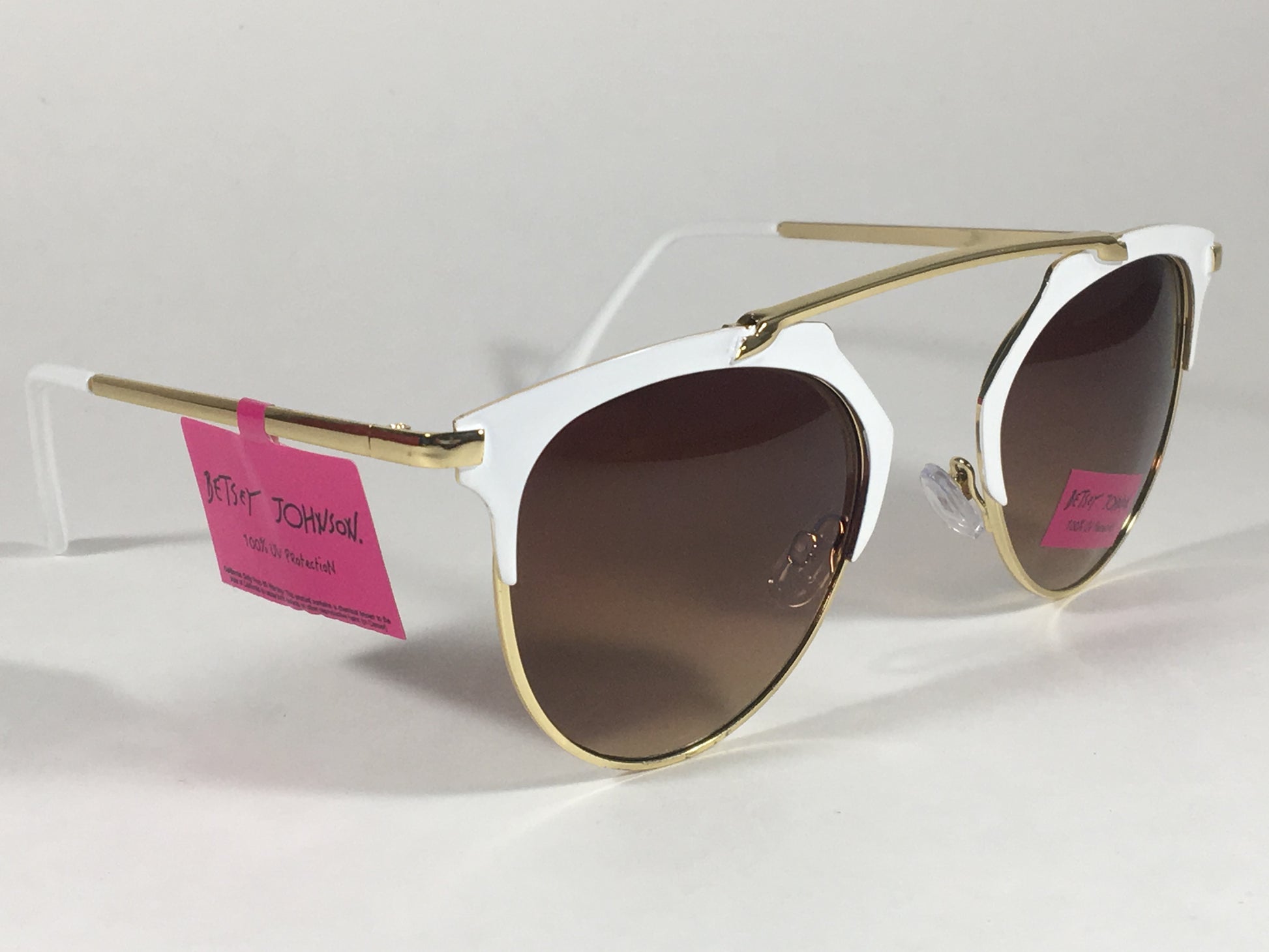 Betsey Johnson Womens Brow Sunglasses Gold White Brown Gradient Retro Bj475114 - Sunglasses