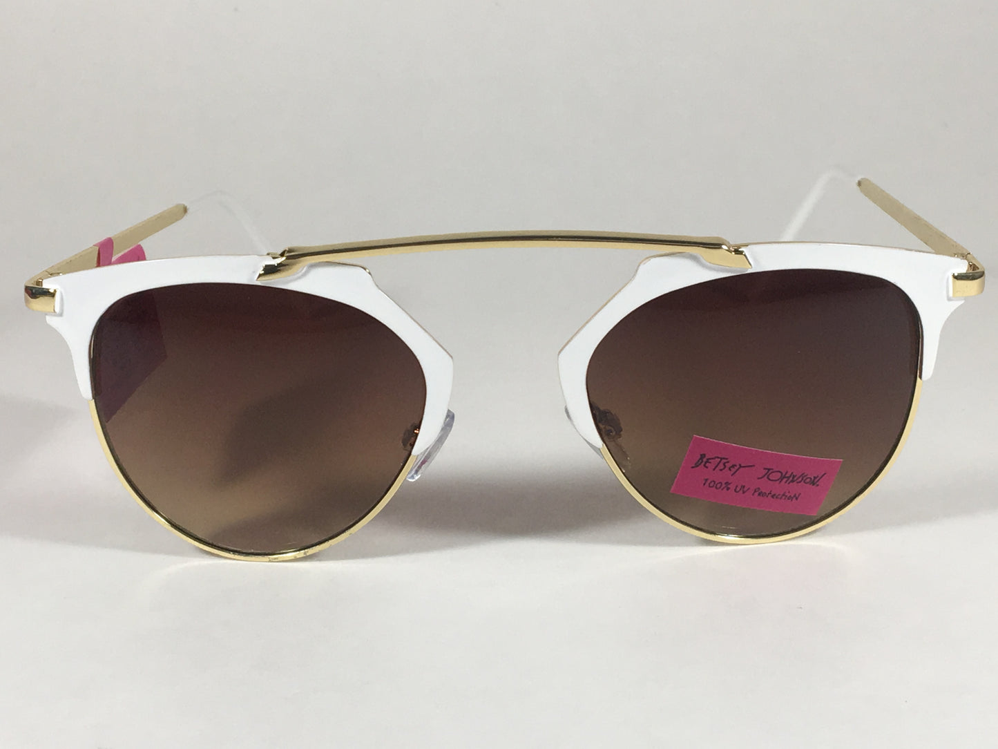 Betsey Johnson Womens Brow Sunglasses Gold White Brown Gradient Retro Bj475114 - Sunglasses