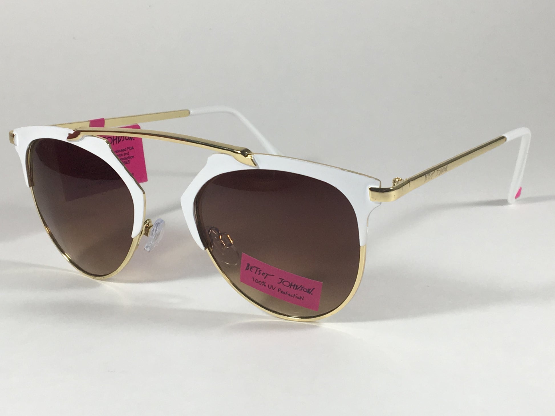 Betsey Johnson Womens Brow Sunglasses Gold White Brown Gradient Retro Bj475114 - Sunglasses