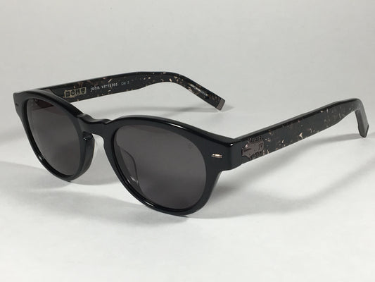 John Varvatos Mens Round Sunglasses Jv V794 Uf Collection Black Frame Gray Lens - Sunglasses