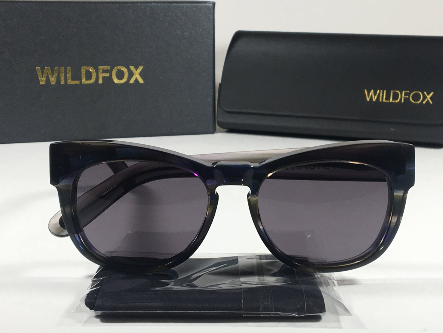 Wildfox Winston Sunglasses Square Molded Acetate Clear Blue Gray Frame Gray Lens - Sunglasses