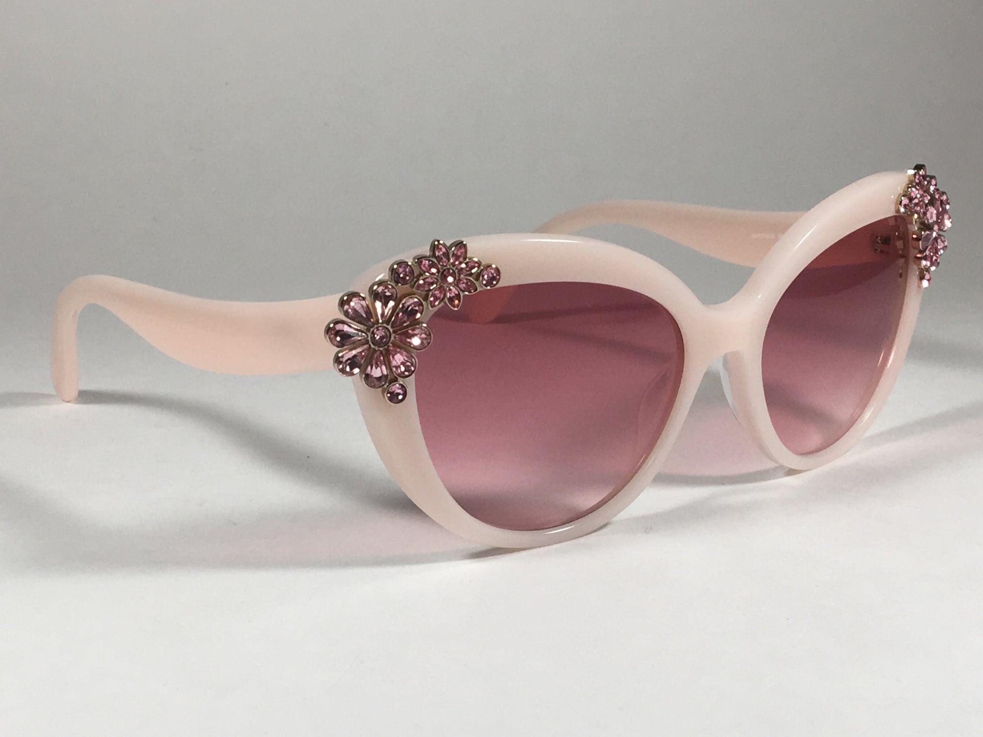 Kate Spade Karyna/s 061O N2 Cat Eye Sunglasses Opal Pink Embedded Crystals Gradient Lens - Sunglasses