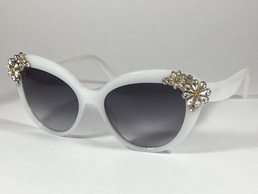 Kate Spade Karyna/s 06Wm F8 Cat Eye Sunglasses White Embedded Crystals Gray Gradient Lens - Sunglasses