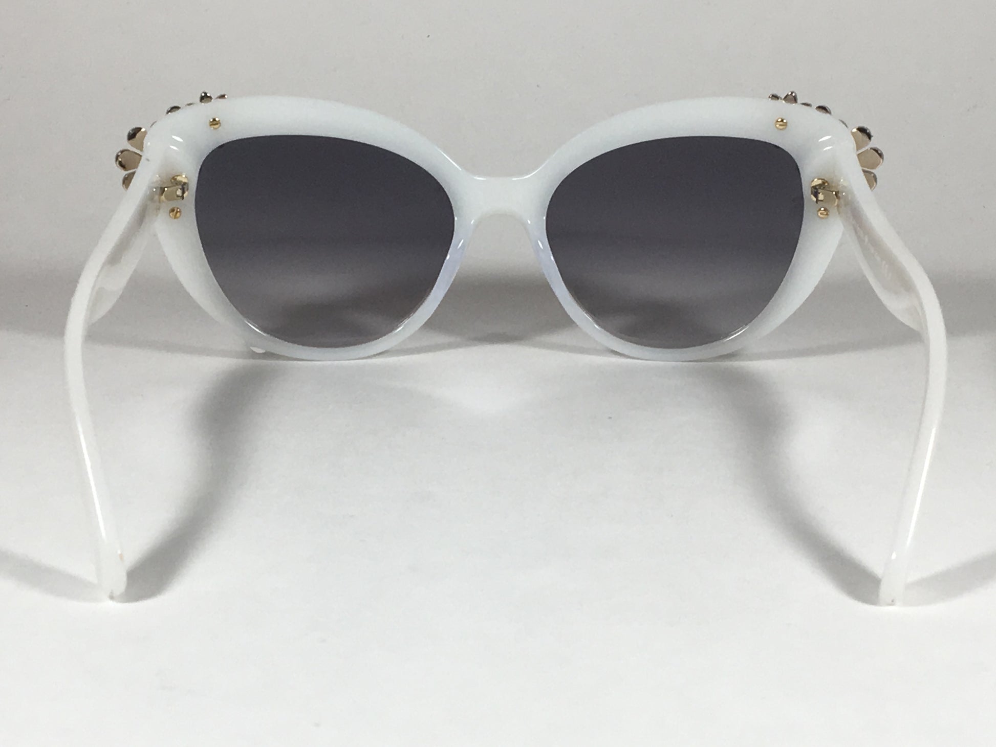 Kate Spade Karyna/s 06Wm F8 Cat Eye Sunglasses White Embedded Crystals Gray Gradient Lens - Sunglasses