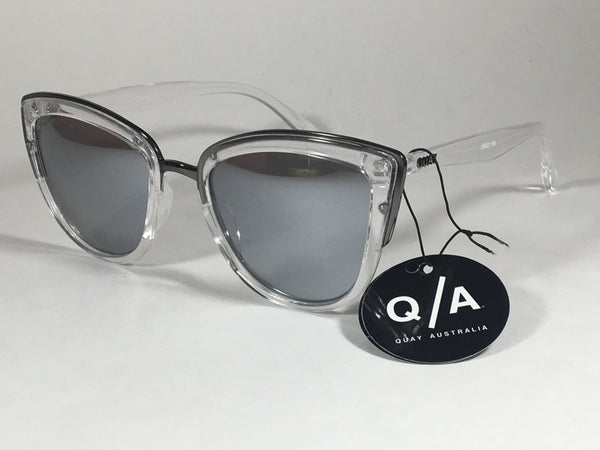 Quay My Girl Sunglasses Cat Eye Clear Crystal Silver Gray Mirror Lens