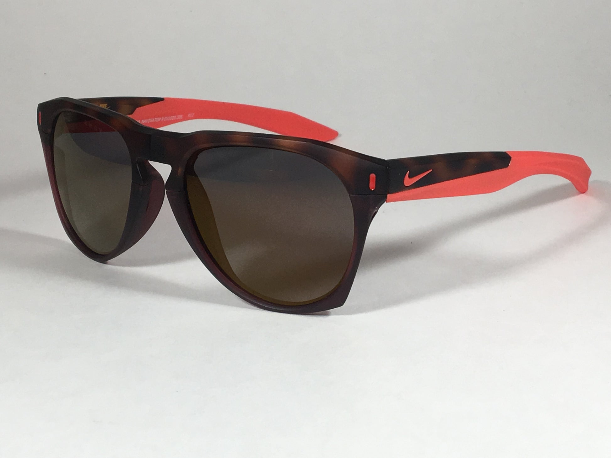 Nike Essential Navigator Sunglasses R Ev1020 Tortoise Red Frame Amber Rounded Lens - Sunglasses