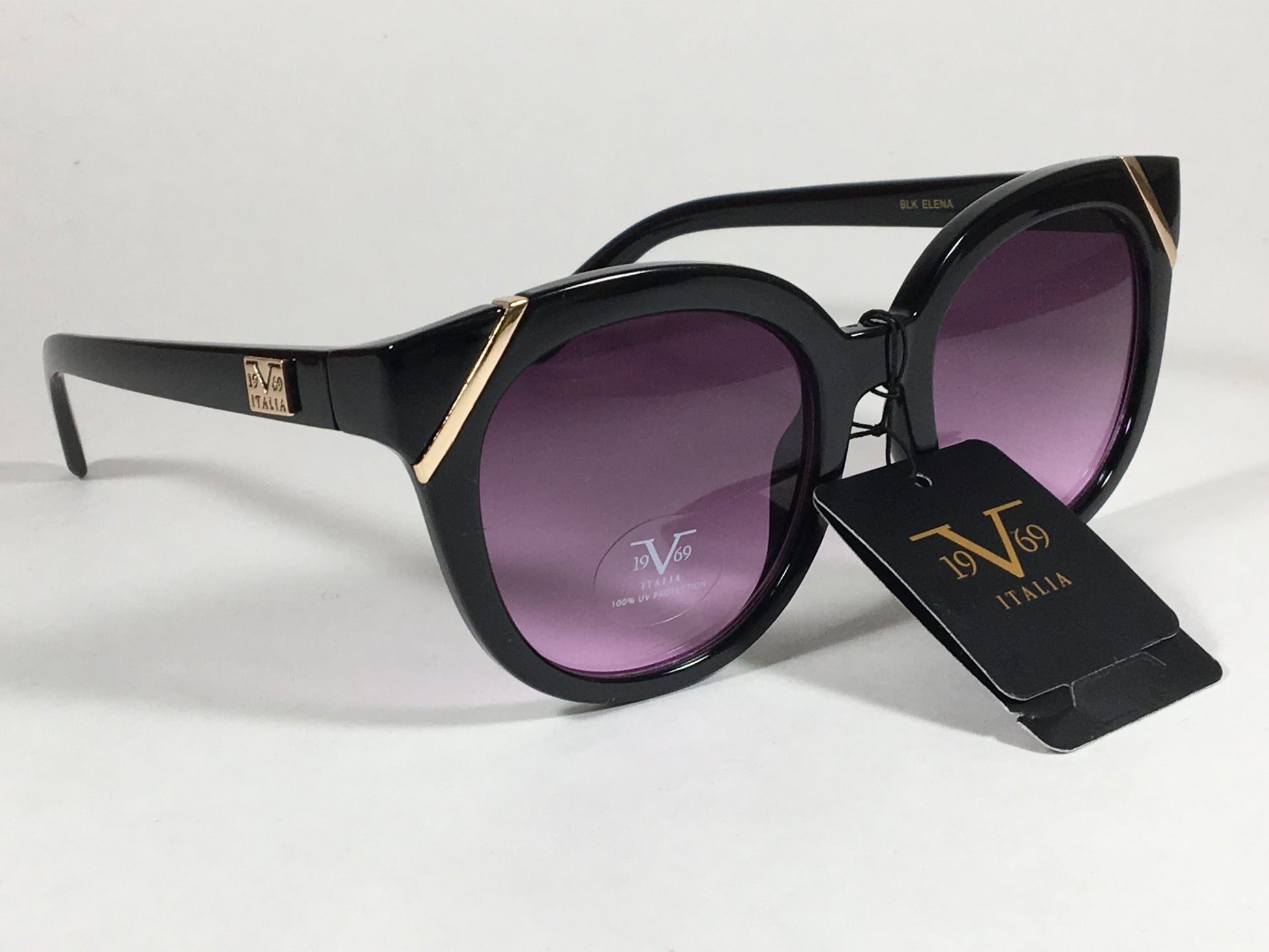 Versace 19V69 Italia Elena Cat Eye Sunglasses Black Gold Plastic Frame Purple Gradient Lens - Sunglasses