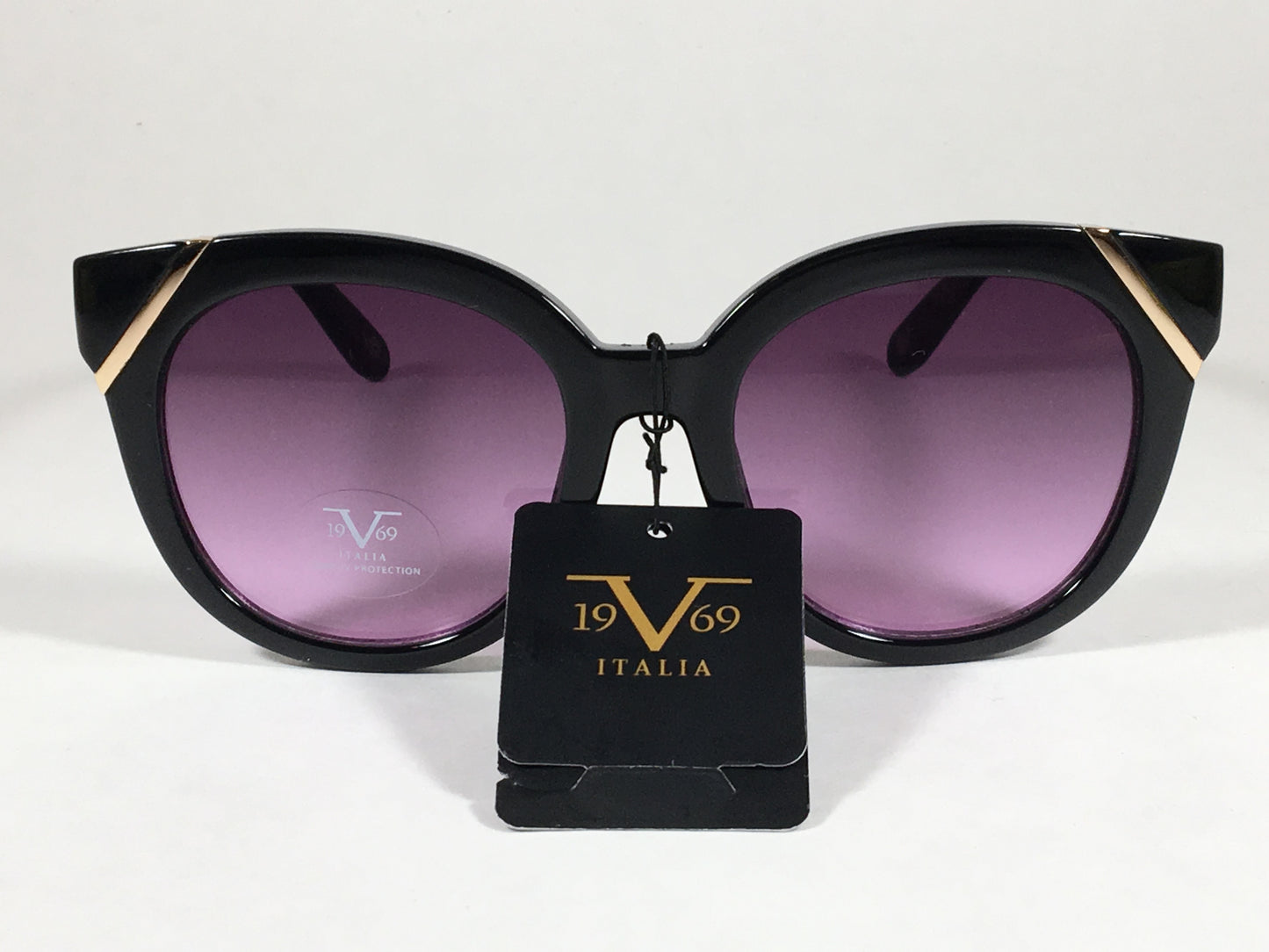 Versace 19V69 Italia Elena Cat Eye Sunglasses Black Gold Plastic Frame Purple Gradient Lens - Sunglasses