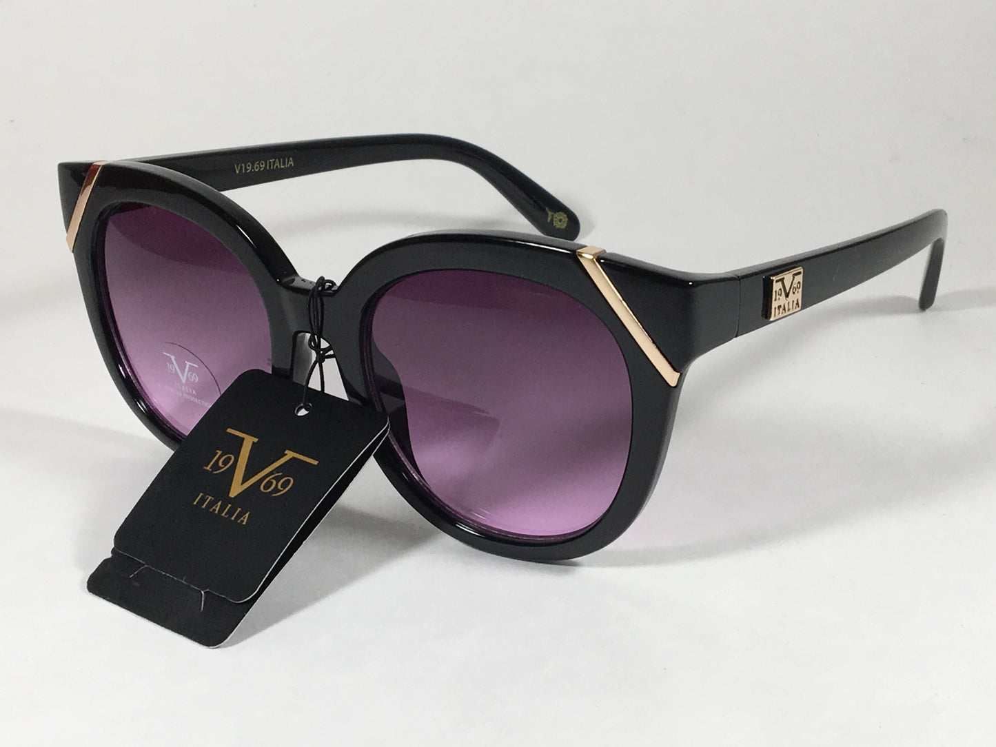 Versace 19V69 Italia Elena Cat Eye Sunglasses Black Gold Plastic Frame Purple Gradient Lens - Sunglasses