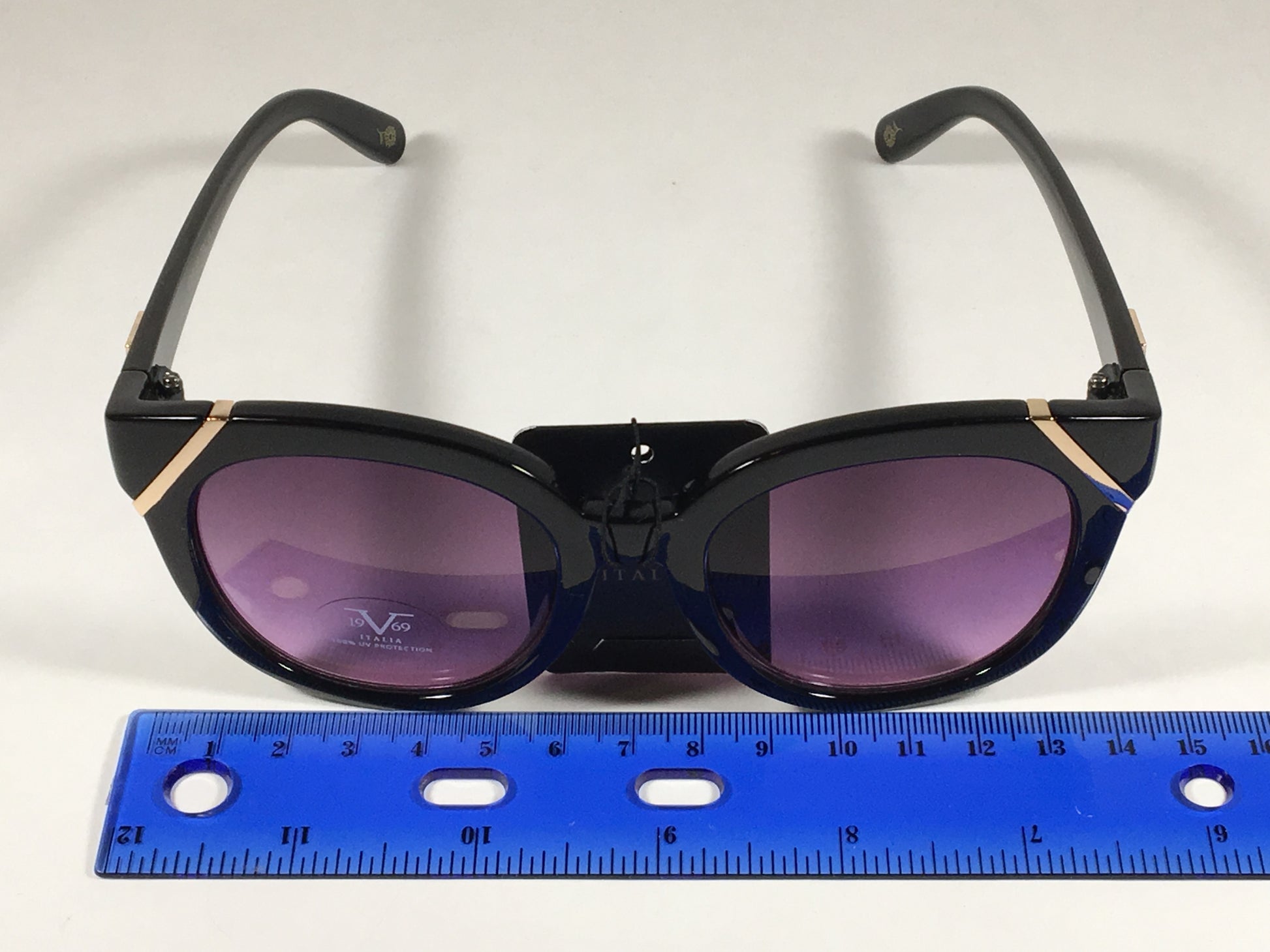 Versace 19V69 Italia Elena Cat Eye Sunglasses Black Gold Plastic Frame Purple Gradient Lens - Sunglasses