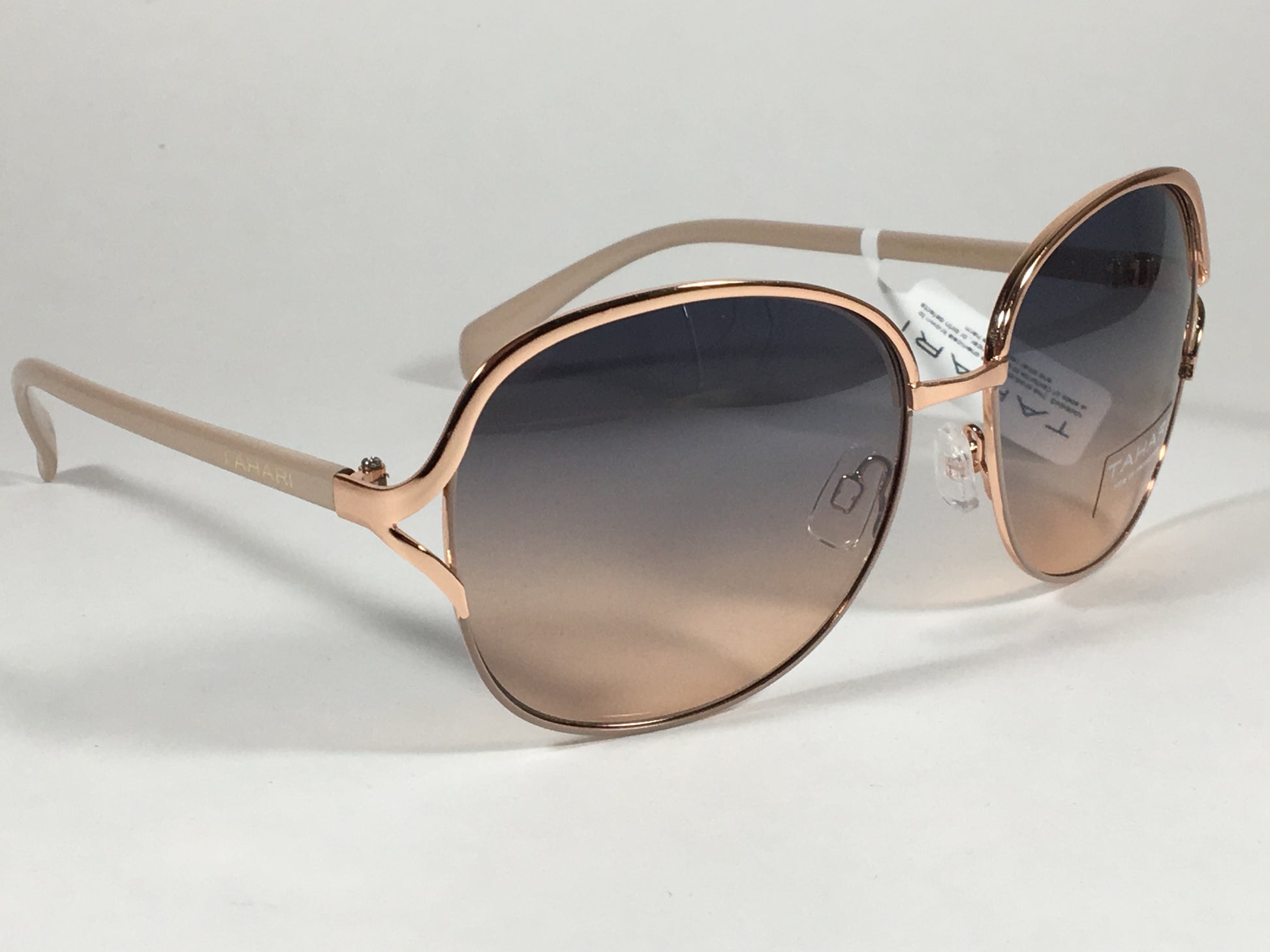 Tahari Butterfly Round Sunglasses Rose Gold Nude Blue Gradient Lens Th699 Ndrgd - Sunglasses