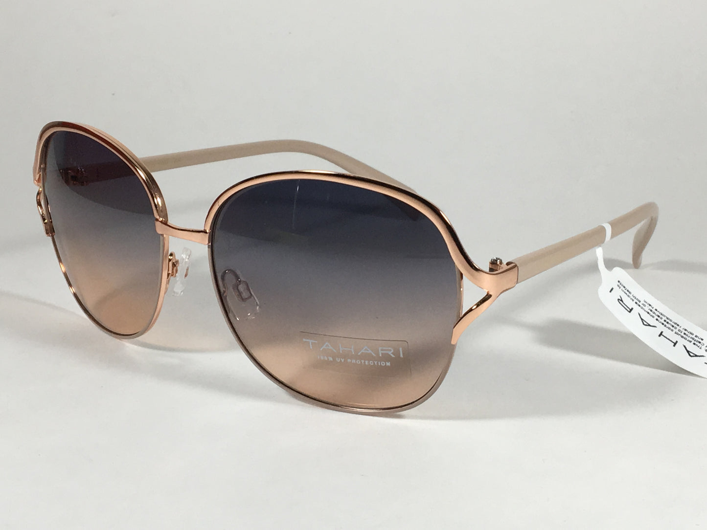 Tahari Butterfly Round Sunglasses Rose Gold Nude Blue Gradient Lens Th699 Ndrgd - Sunglasses