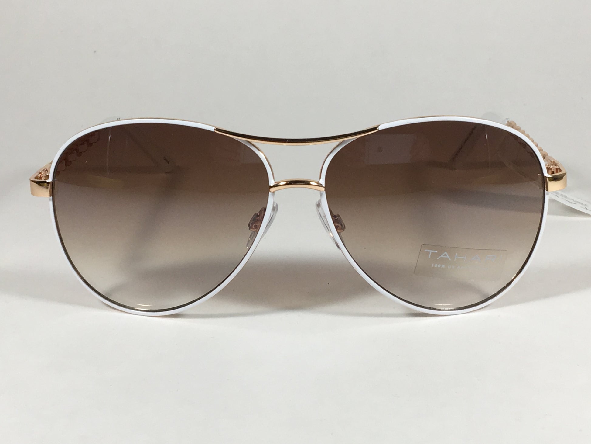 Tahari Aviator Sunglasses Rose Gold White Leather Chord Gradient Lens Th649 - Sunglasses