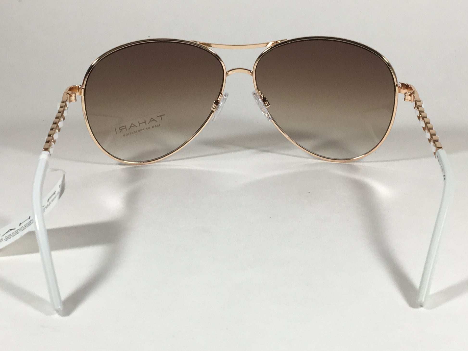 Tahari Aviator Sunglasses Rose Gold White Leather Chord Gradient Lens Th649 - Sunglasses