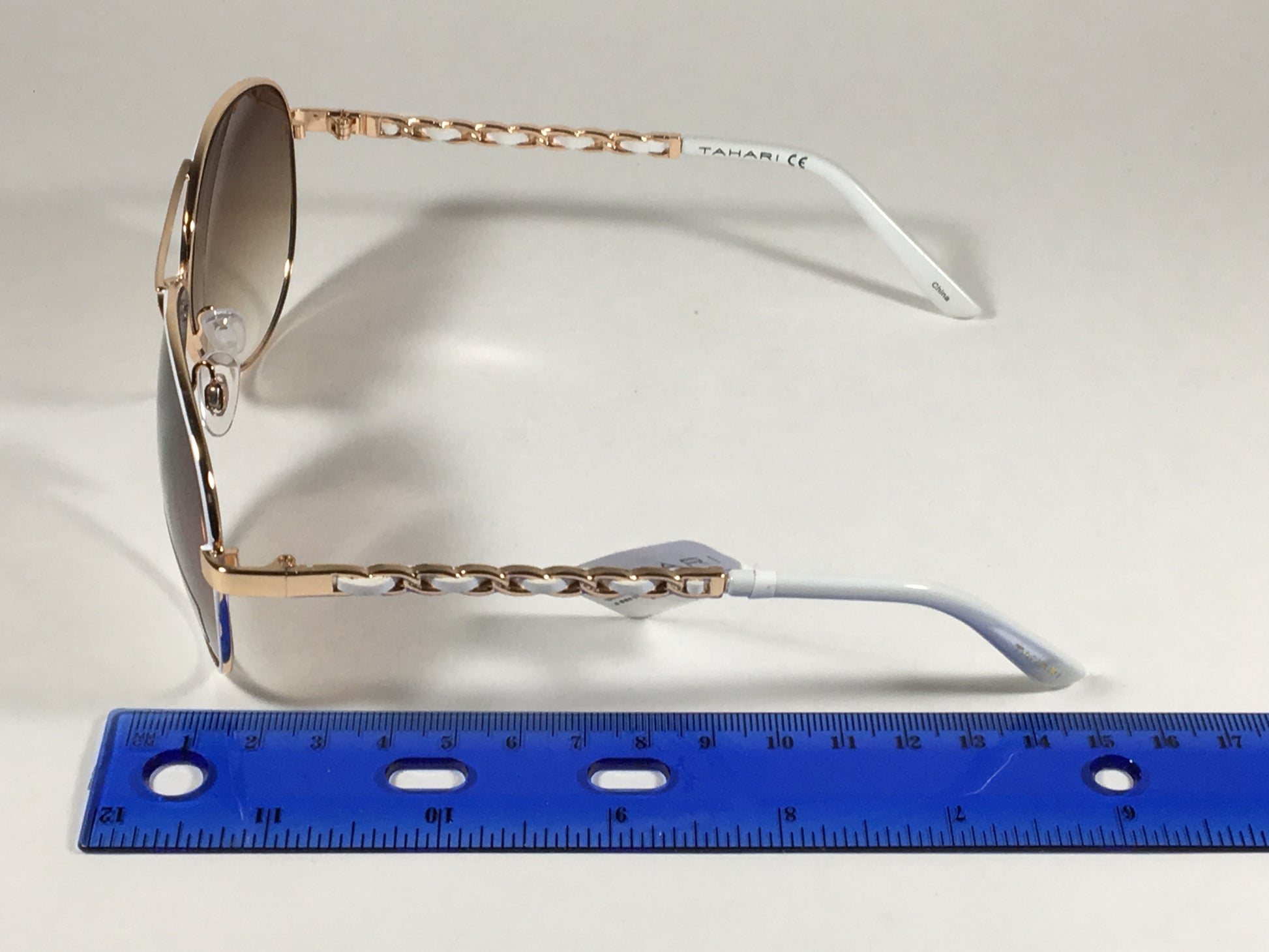 Tahari Aviator Sunglasses Rose Gold White Leather Chord Gradient Lens Th649 - Sunglasses