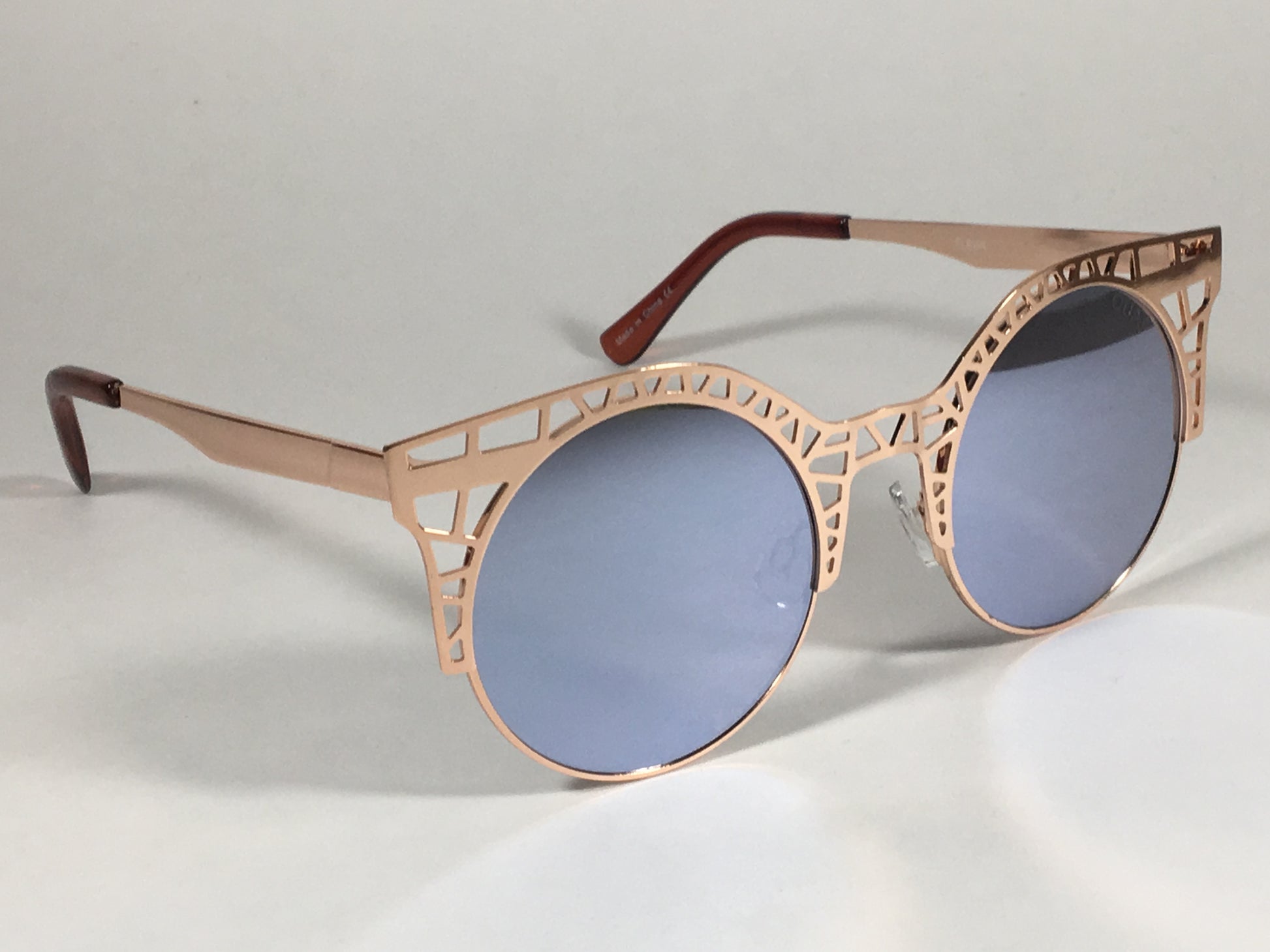 Quay Australia Fleur Sunglasses Round Cat Eye Rose Gold Metal Frame Lilac Mirror Lens Qw000030 Rose/lil - Sunglasses