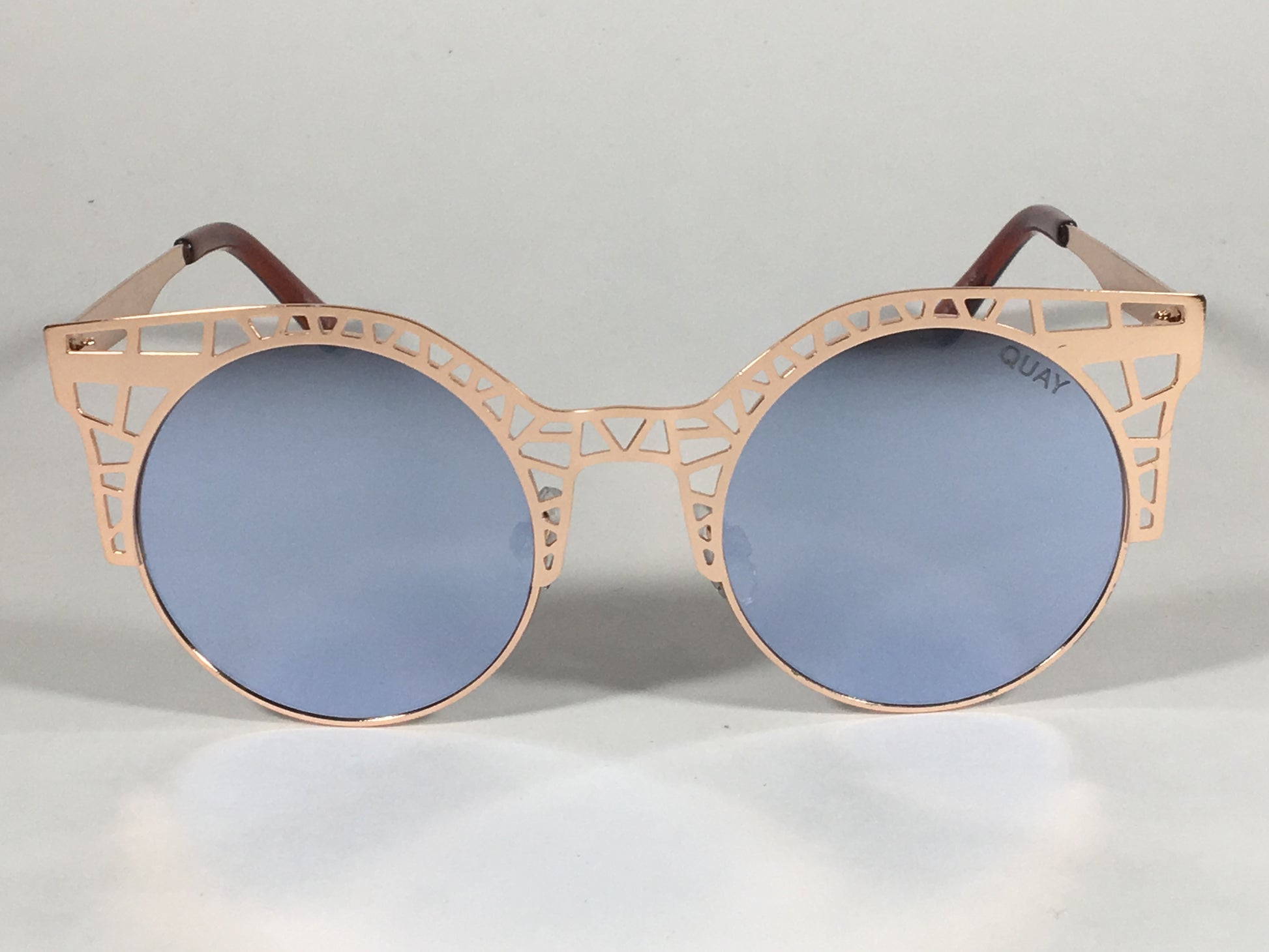 Quay Australia Fleur Sunglasses Round Cat Eye Rose Gold Metal Frame Lilac Mirror Lens Qw000030 Rose/lil - Sunglasses