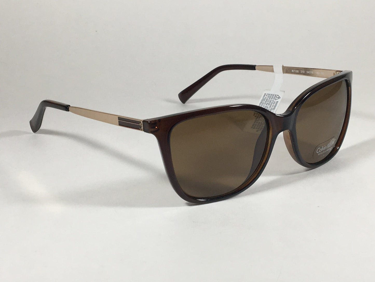 Calvin Klein R713S 210 Rectangle Navigator Sunglasses Brown Gold Frame Brown Lens - Sunglasses