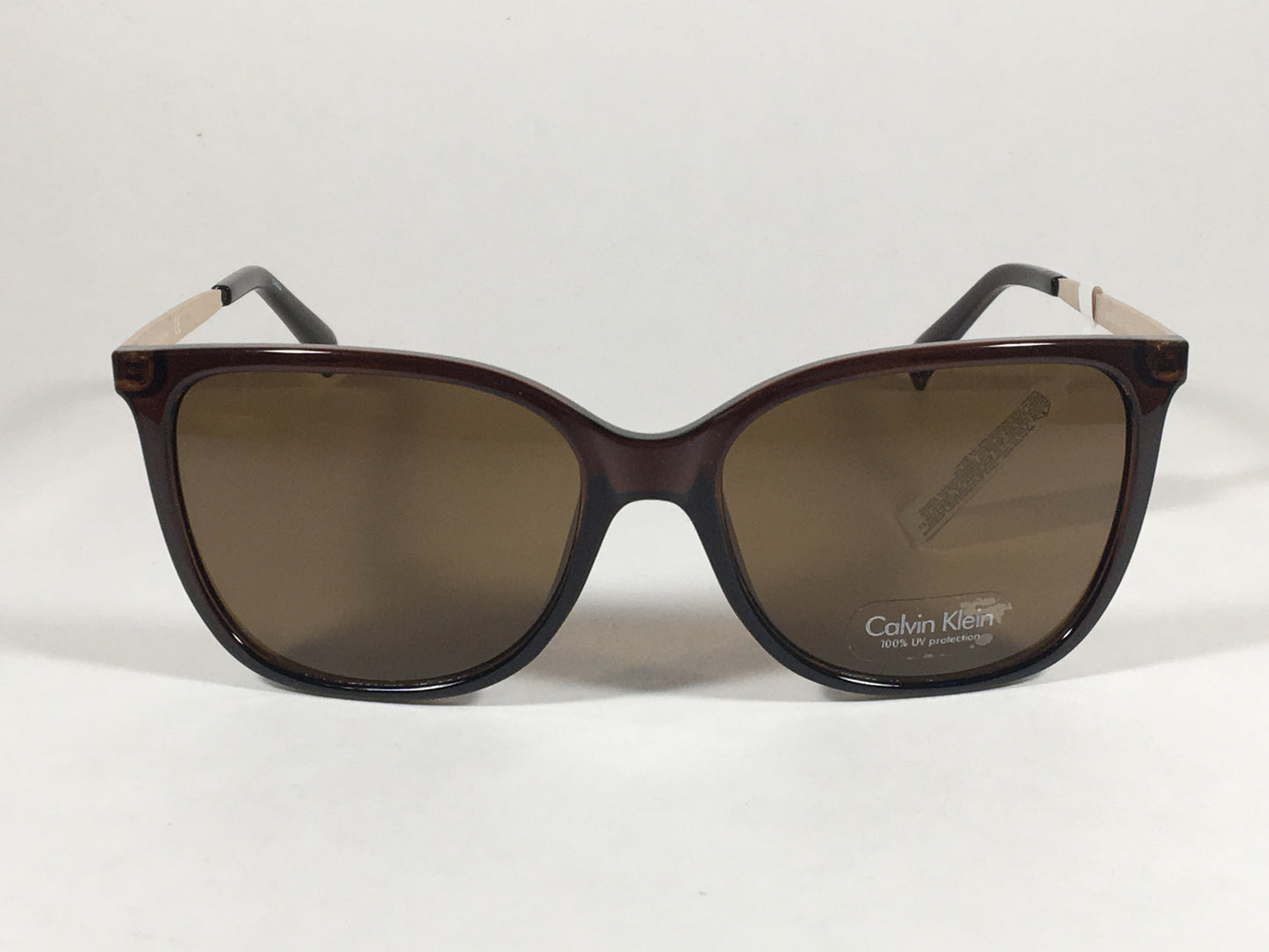 Calvin Klein R713S 210 Rectangle Navigator Sunglasses Brown Gold Frame Brown Lens - Sunglasses