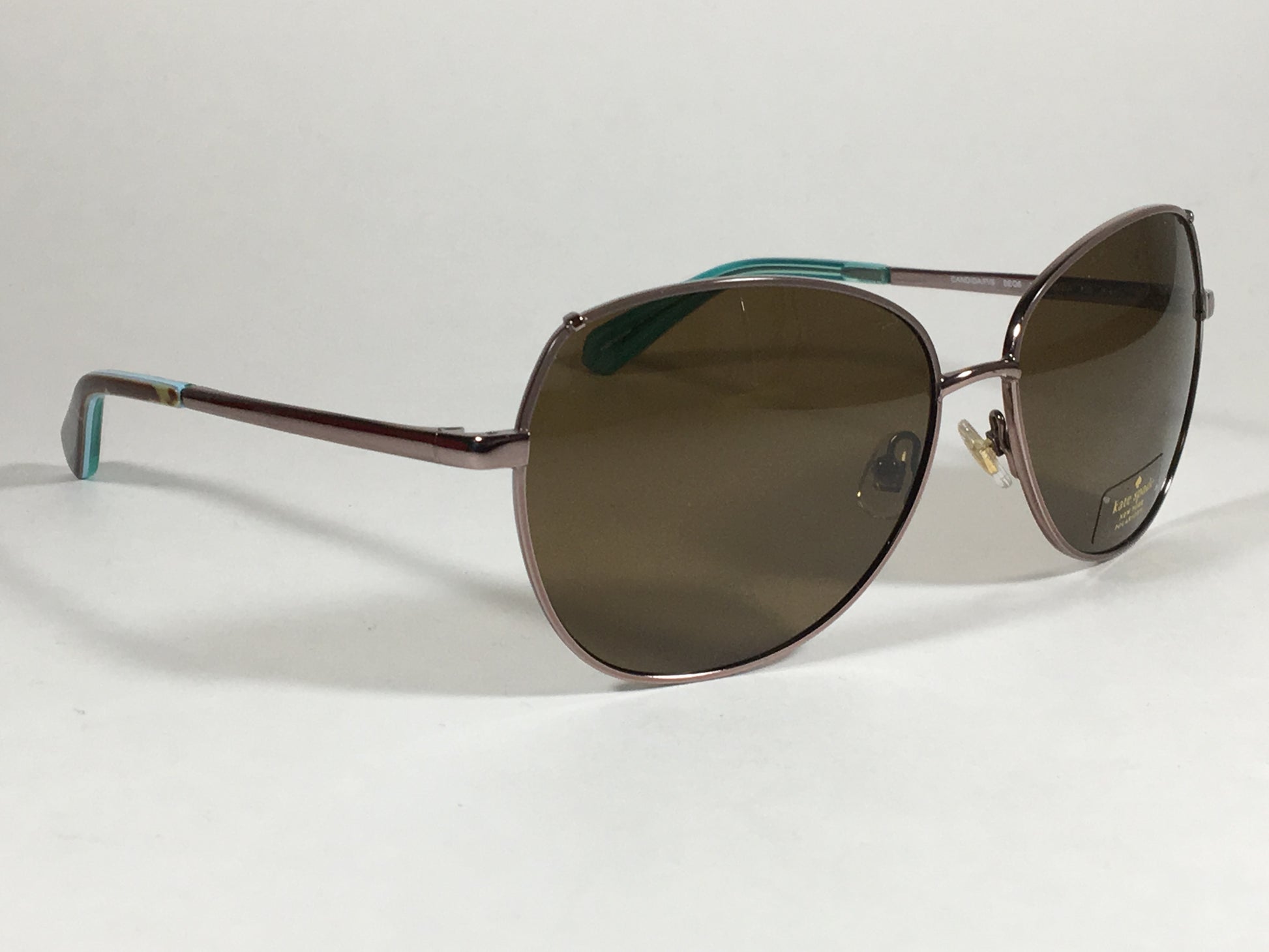 Kate Spade Polarized Candida Wedge Pilot Sunglasses Silver Aqua Aviator Brown Lens - Sunglasses