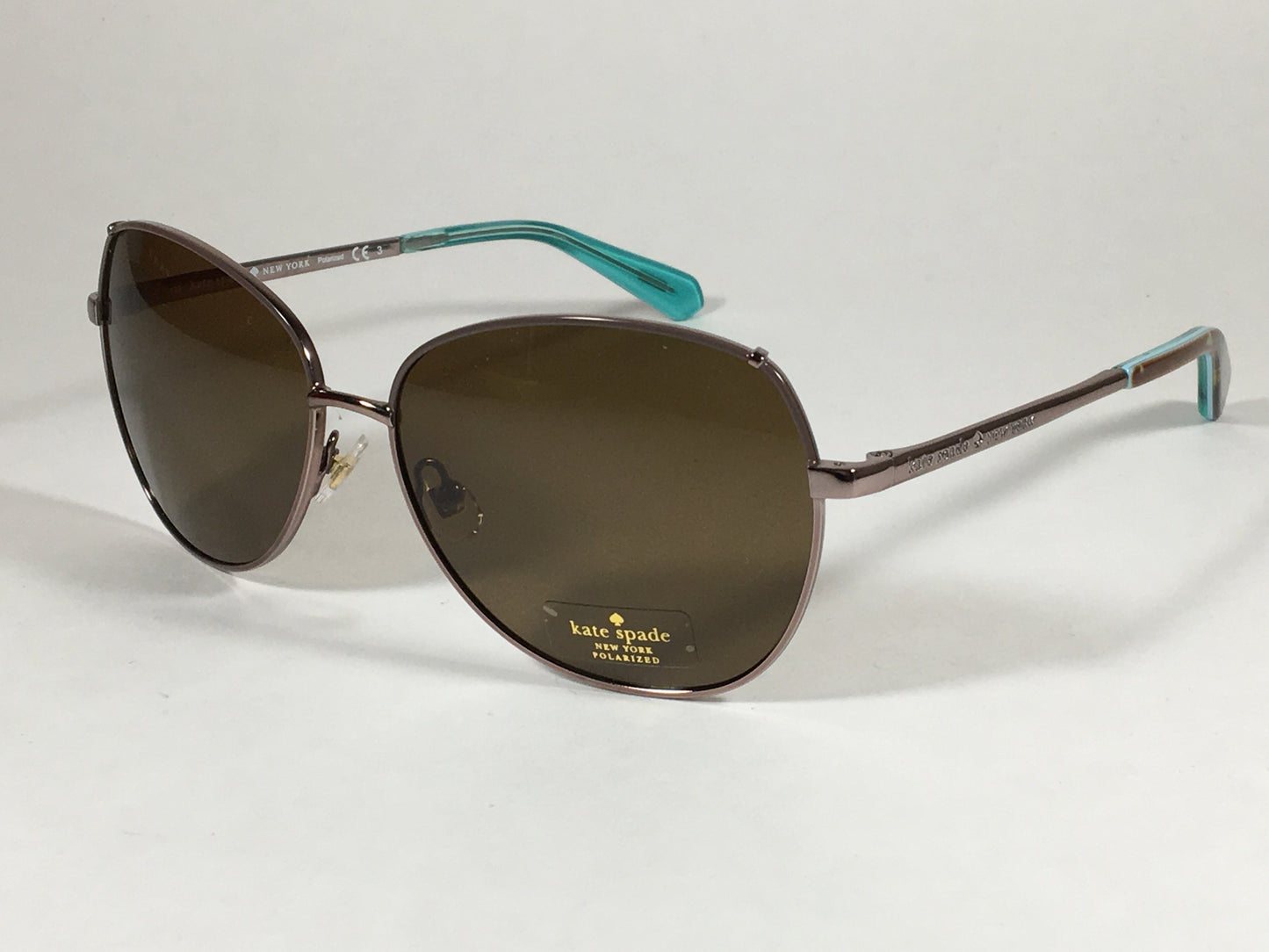 Kate Spade Polarized Candida Wedge Pilot Sunglasses Silver Aqua Aviator Brown Lens - Sunglasses