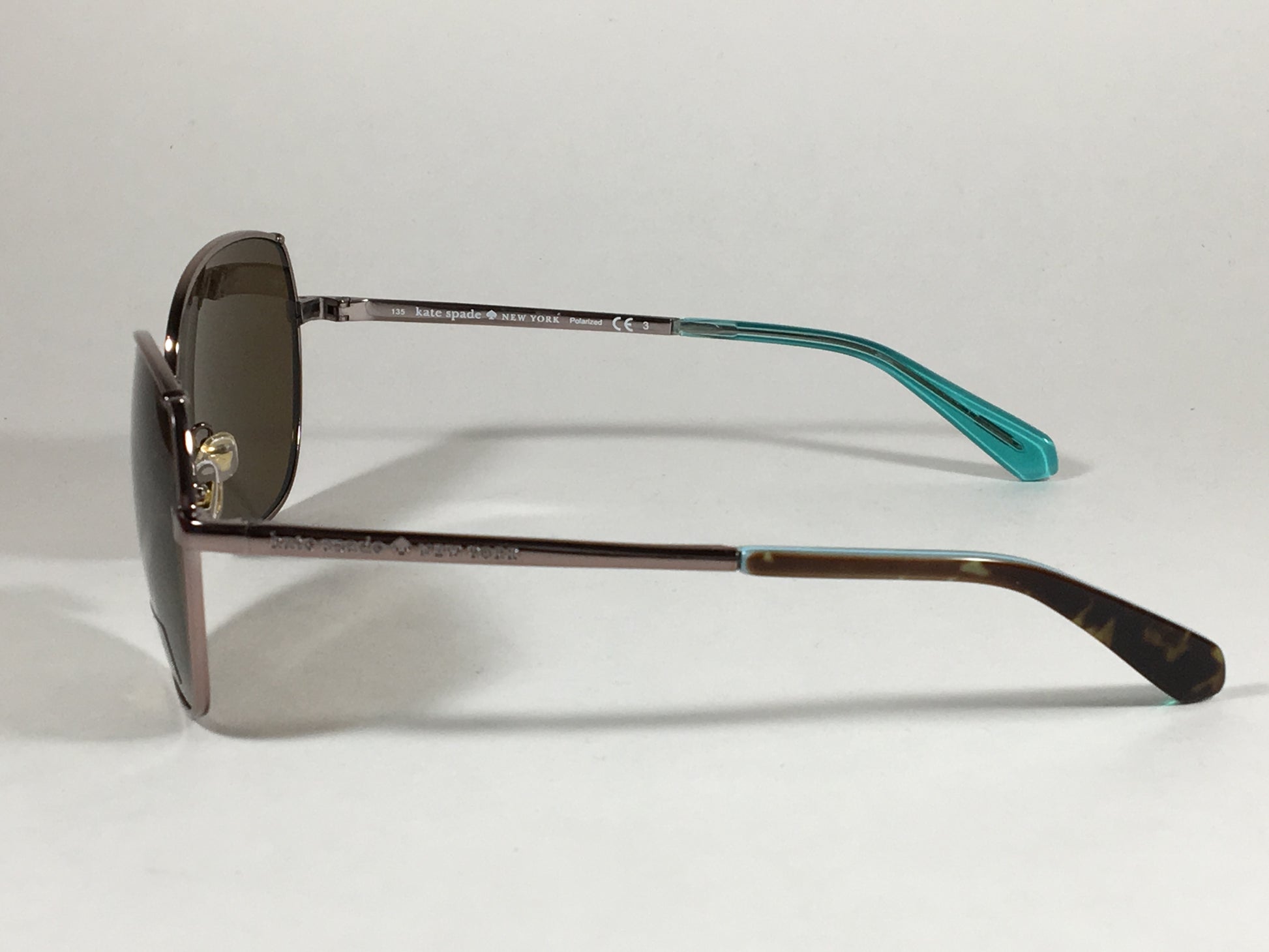 Kate Spade Polarized Candida Wedge Pilot Sunglasses Silver Aqua Aviator Brown Lens - Sunglasses