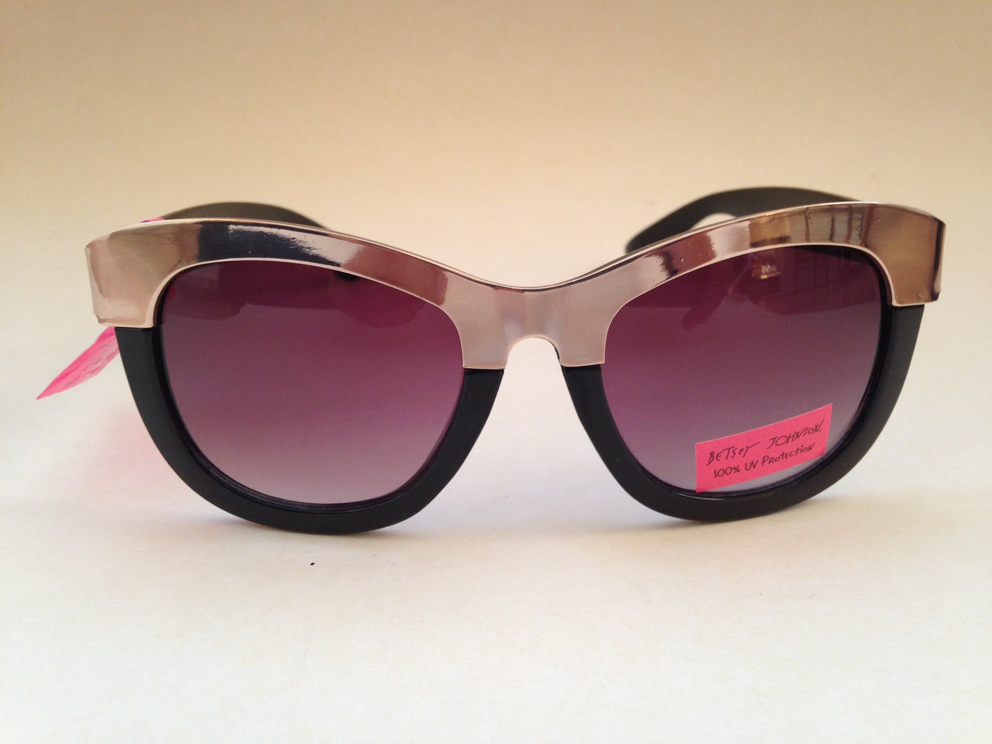 Betsey Johnson Bj863132 Retro Square Sunglasses Black Gold Purple Smoke Lens - Sunglasses