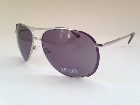 Guess Womens Aviator Sunglasses Gf0267 10A Silver Metal Frame Purple Gray Lens New - Sunglasses