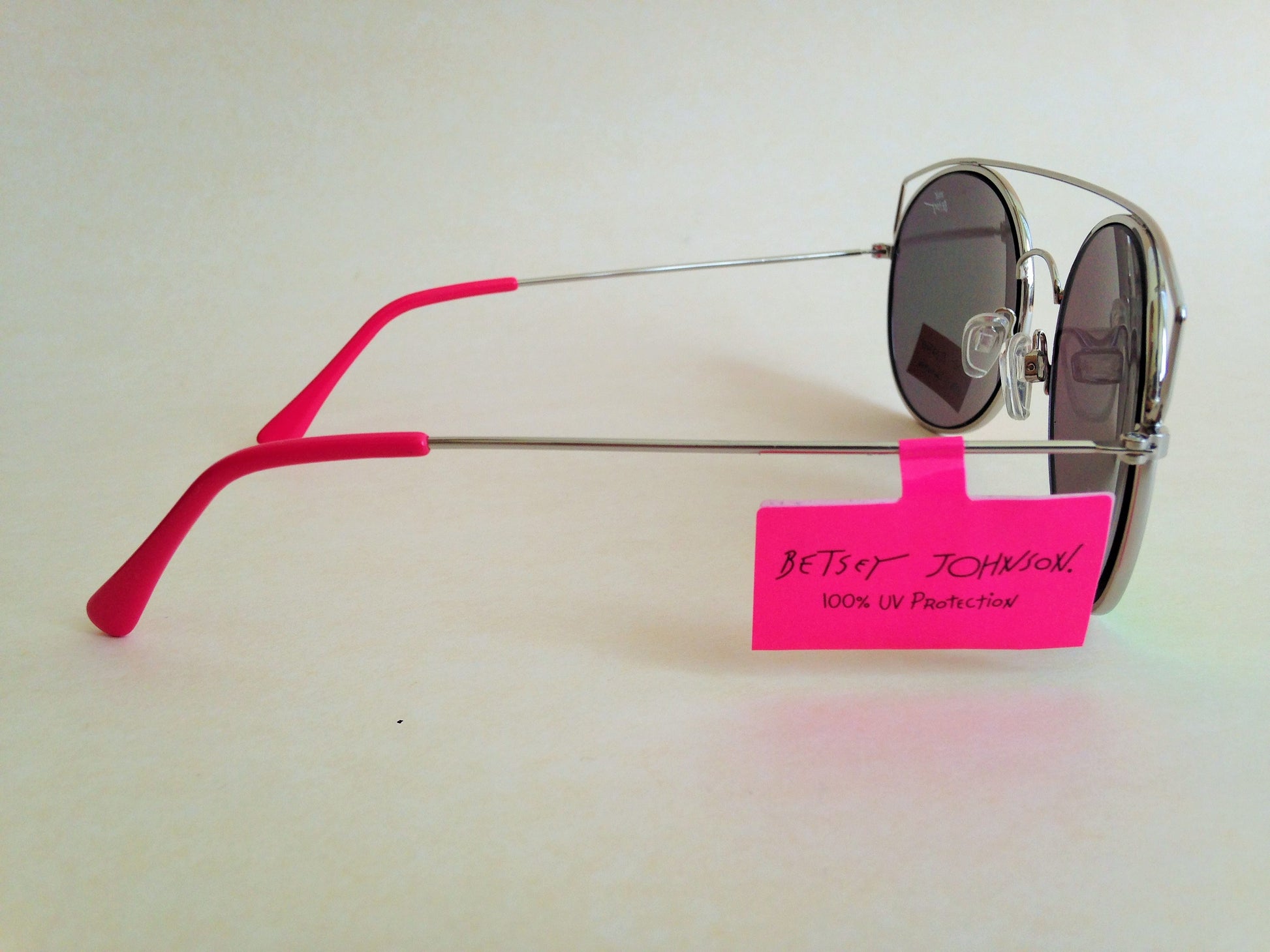 Betsey Johnson Round Sunglasses Silver Top Bar Orange Green Coral Mirror Lens - Sunglasses