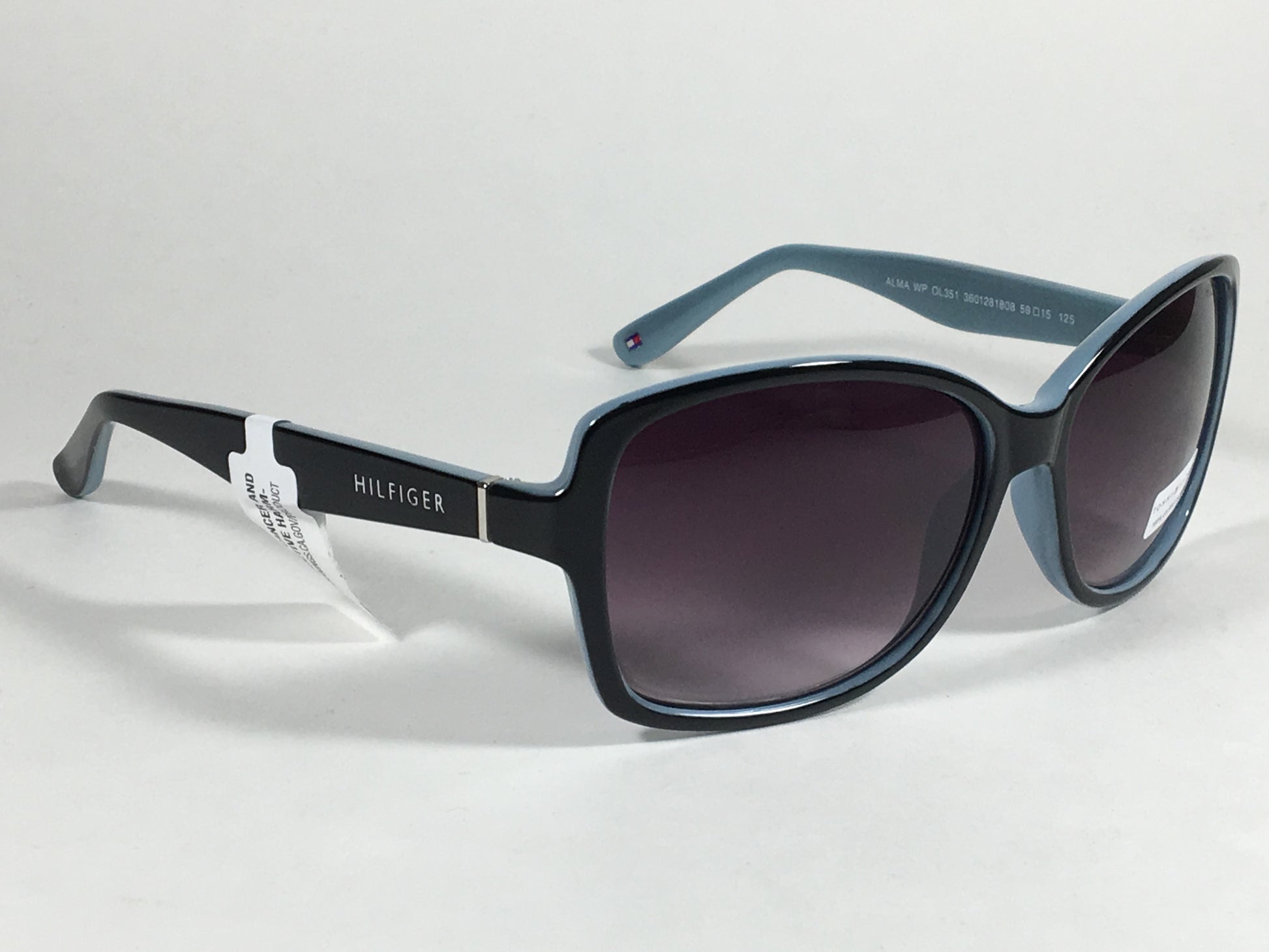 Tommy Hilfiger Alma Sunglasses Two Tone Black Light Blue Frame Smoke Purple Gray Lens ALMA WP OL351 - Sunglasses