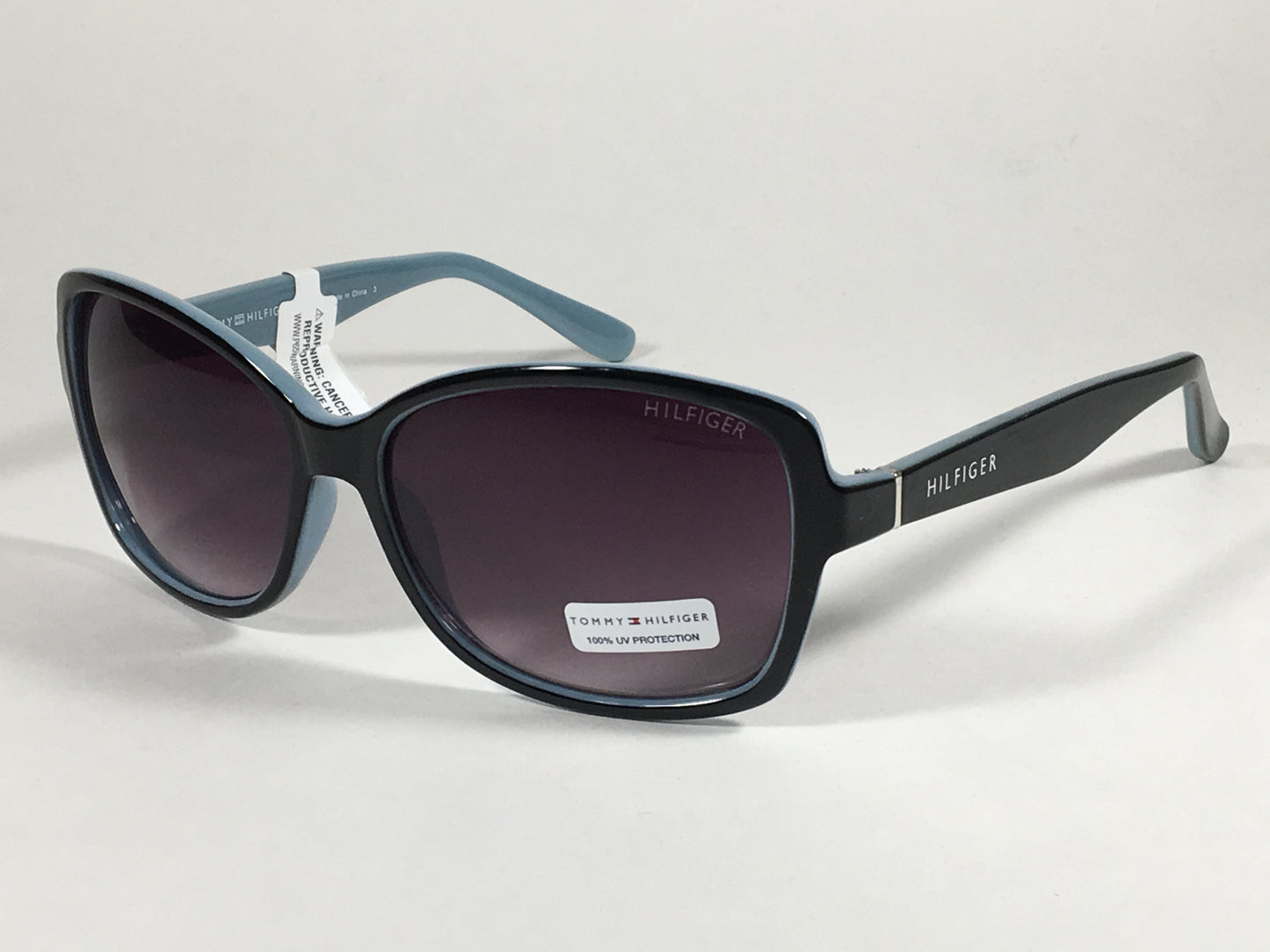 Tommy Hilfiger Alma Sunglasses Two Tone Black Light Blue Frame Smoke Purple Gray Lens ALMA WP OL351 - Sunglasses