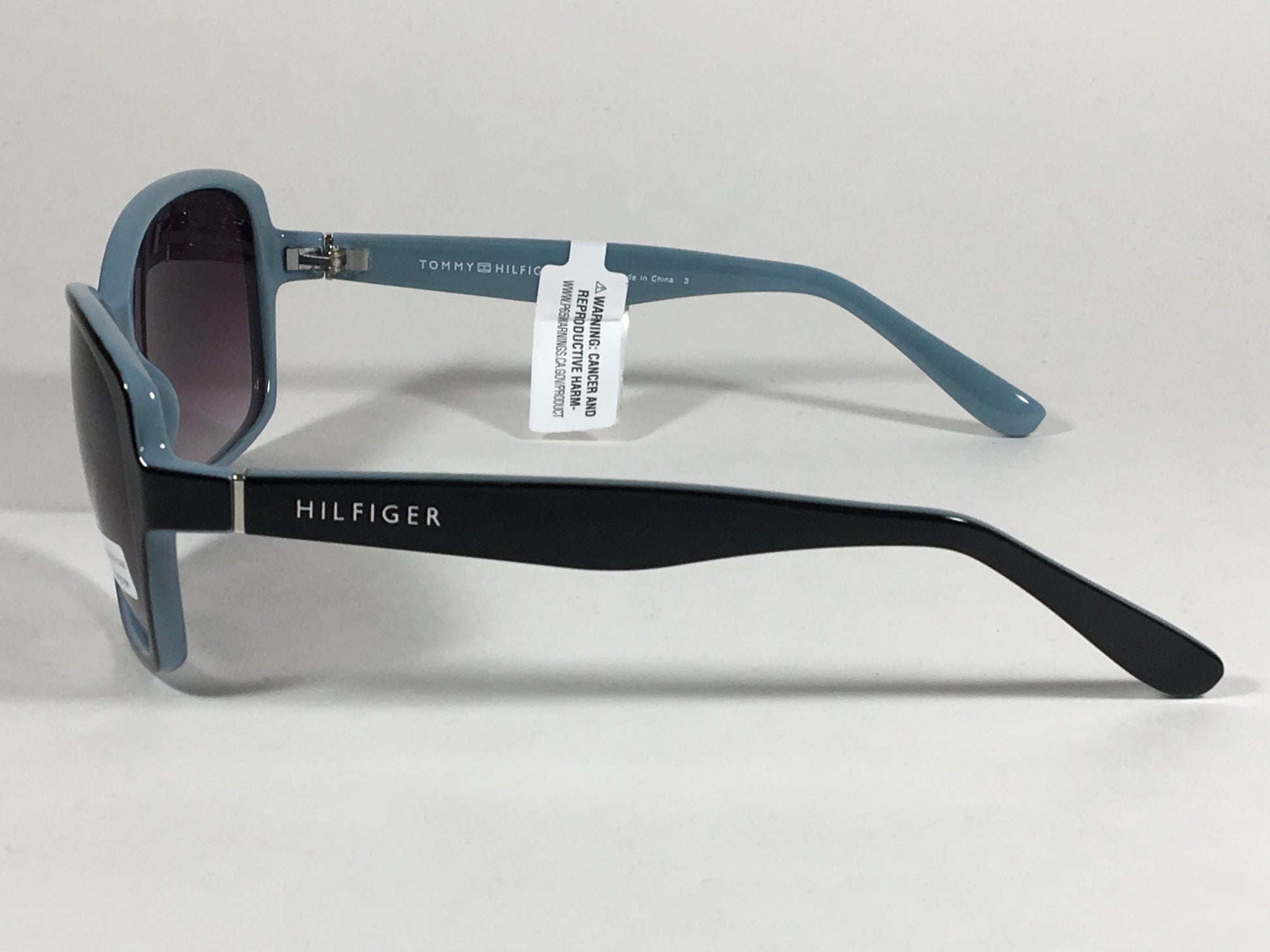 Tommy Hilfiger Alma Sunglasses Two Tone Black Light Blue Frame Smoke Purple Gray Lens ALMA WP OL351 - Sunglasses