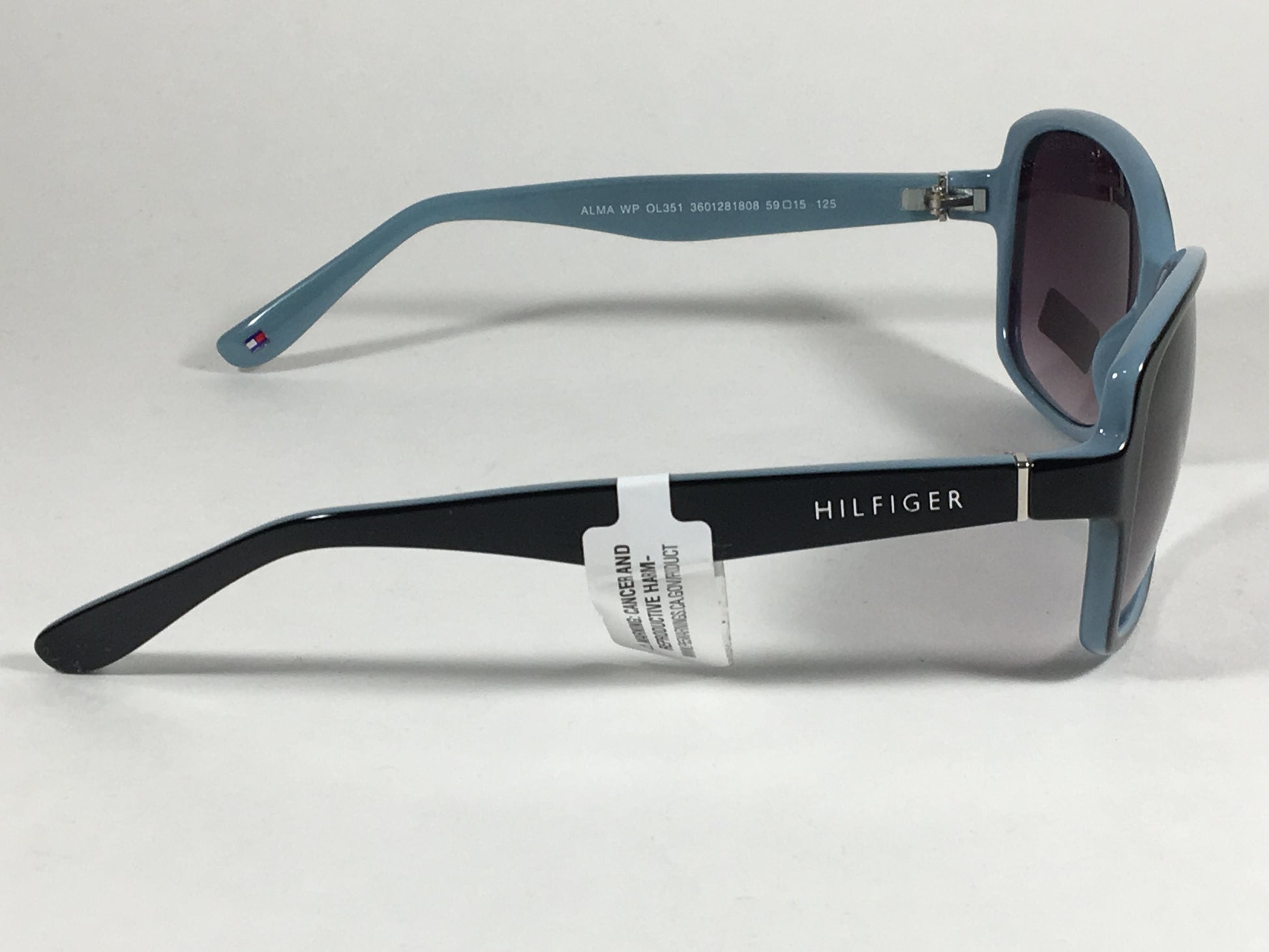 Tommy Hilfiger Alma Sunglasses Two Tone Black Light Blue Frame Smoke Purple Gray Lens ALMA WP OL351 - Sunglasses