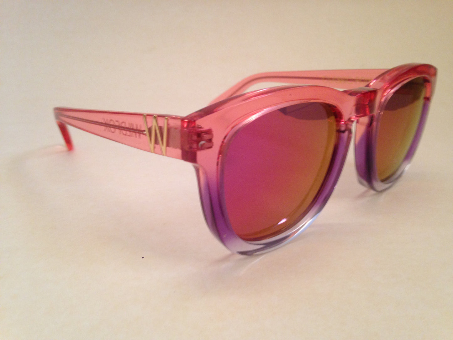 Wildfox Classic Fox Sunglasses Square Nightfall Pink Clear Frame Pink Purple Mirror Flash Lens - Sunglasses