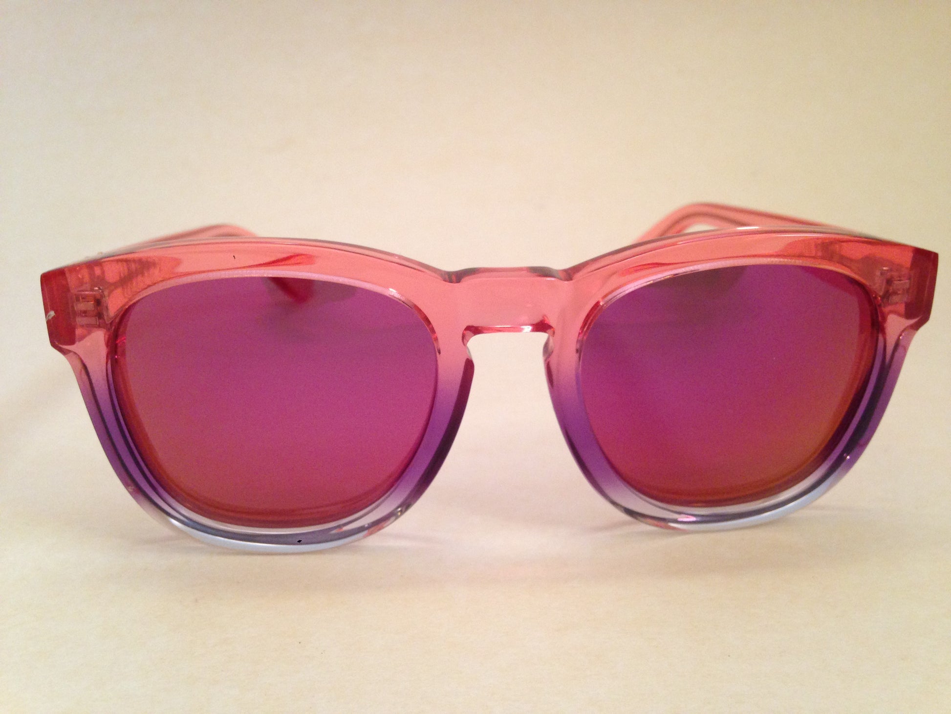 Wildfox Classic Fox Sunglasses Square Nightfall Pink Clear Frame Pink Purple Mirror Flash Lens - Sunglasses