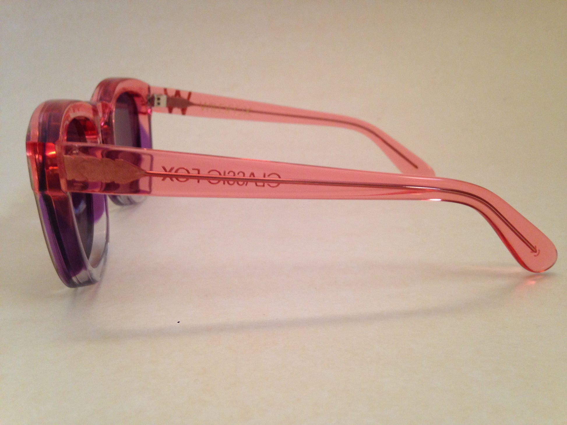 Wildfox Classic Fox Sunglasses Square Nightfall Pink Clear Frame Pink Purple Mirror Flash Lens - Sunglasses