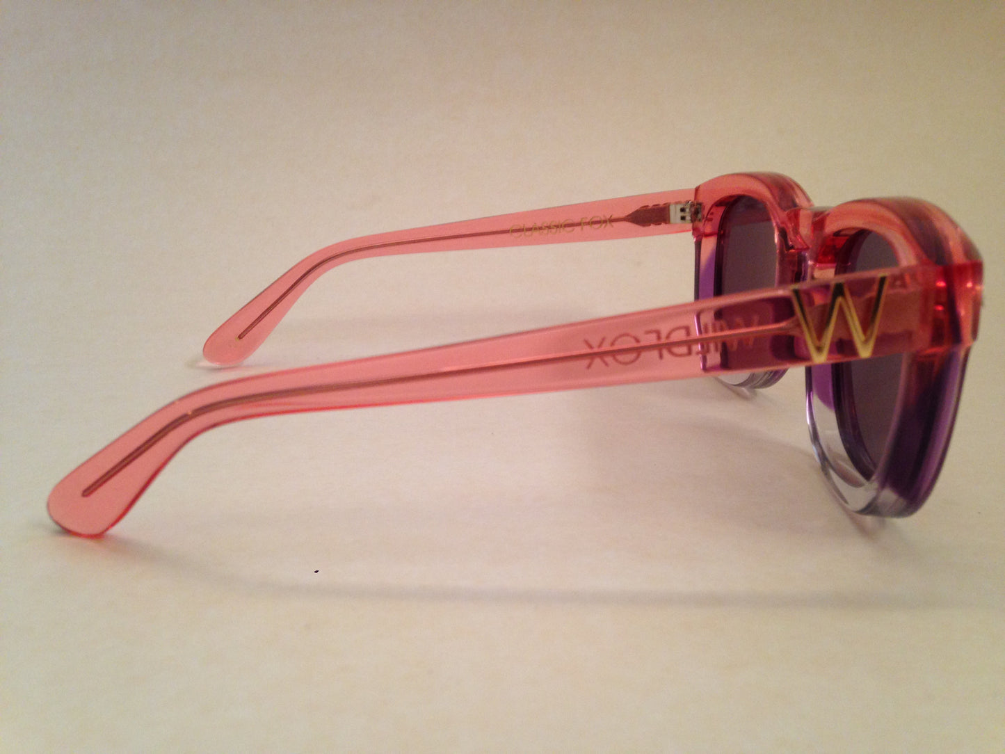 Wildfox Classic Fox Sunglasses Square Nightfall Pink Clear Frame Pink Purple Mirror Flash Lens - Sunglasses