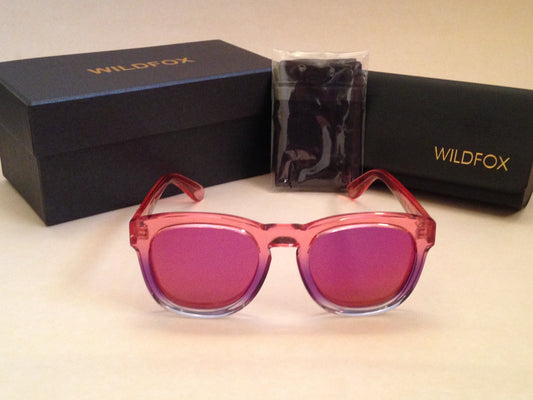 Wildfox Classic Fox Sunglasses Square Nightfall Pink Clear Frame Pink Purple Mirror Flash Lens - Sunglasses