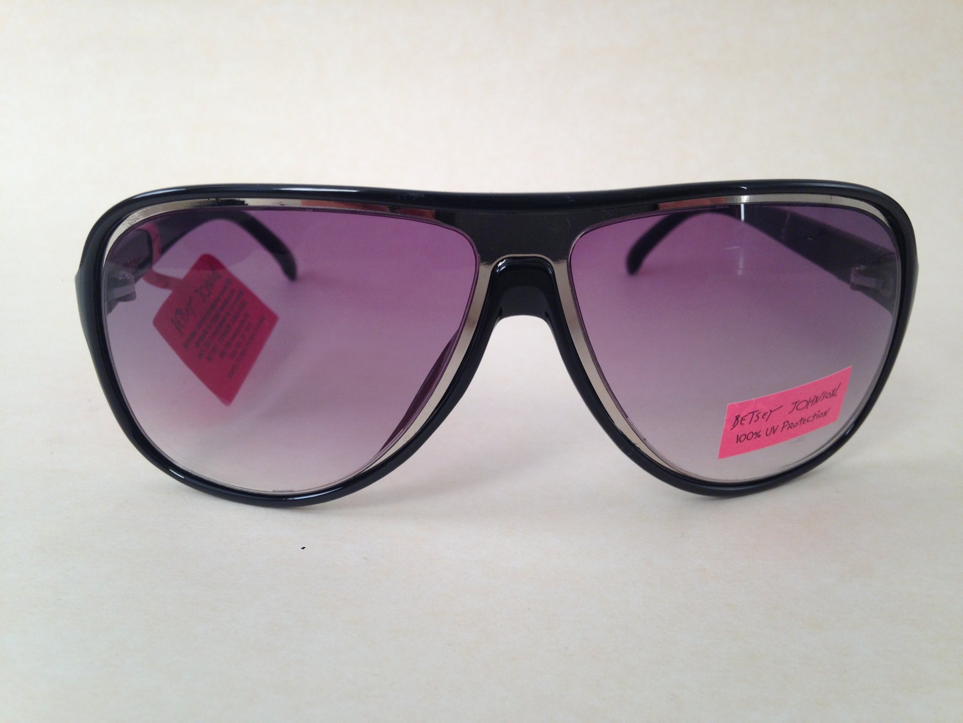 Betsey Johnson Turbo Aviator Sunglasses Black Silver Light Purple Gray Gradient Lens - Sunglasses