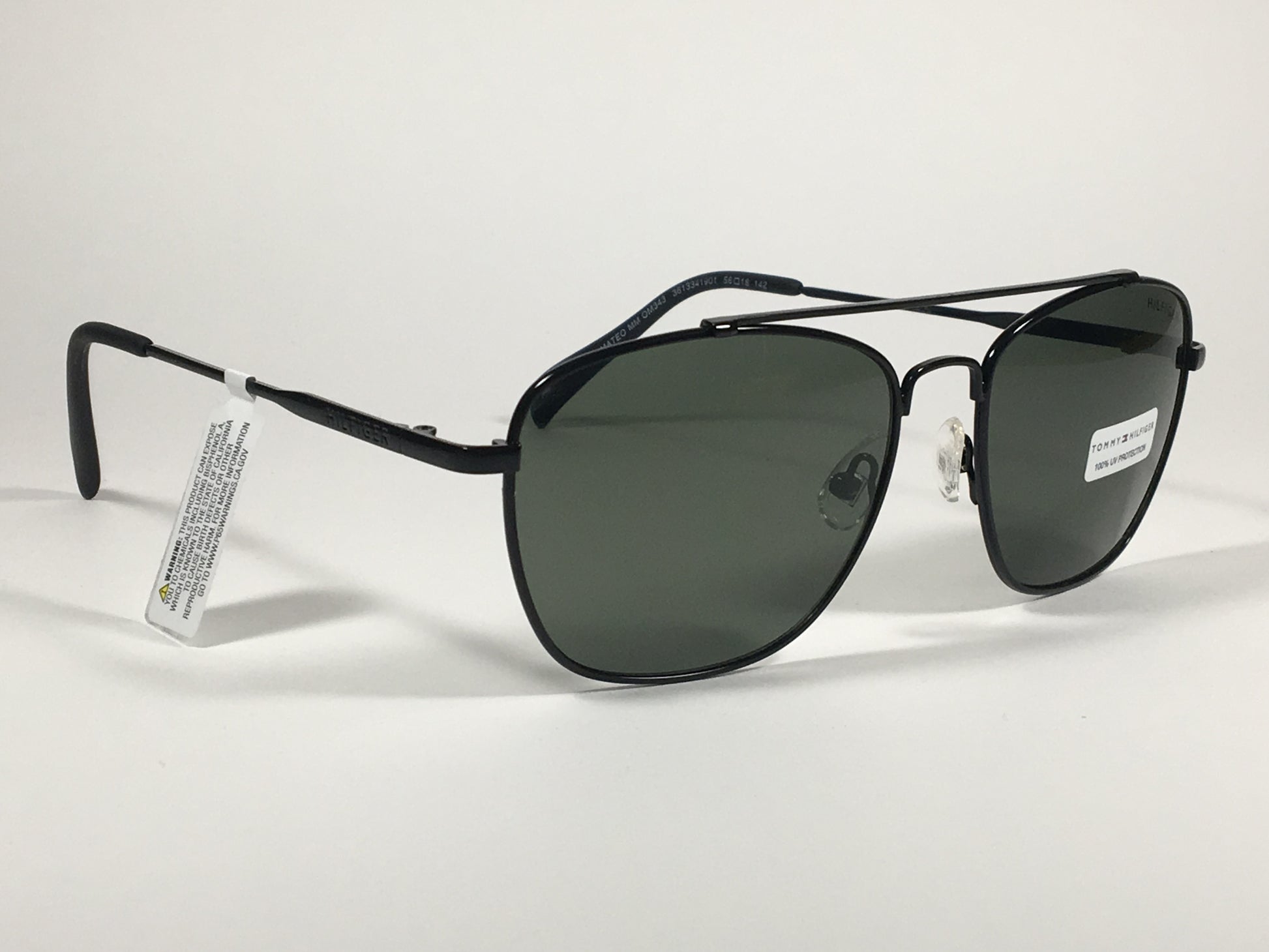 Tommy Hilfiger Mateo Aviator Navigator Sunglasses Black Metal Frame Green Grey Lens MATEO MM 0M343 - Sunglasses