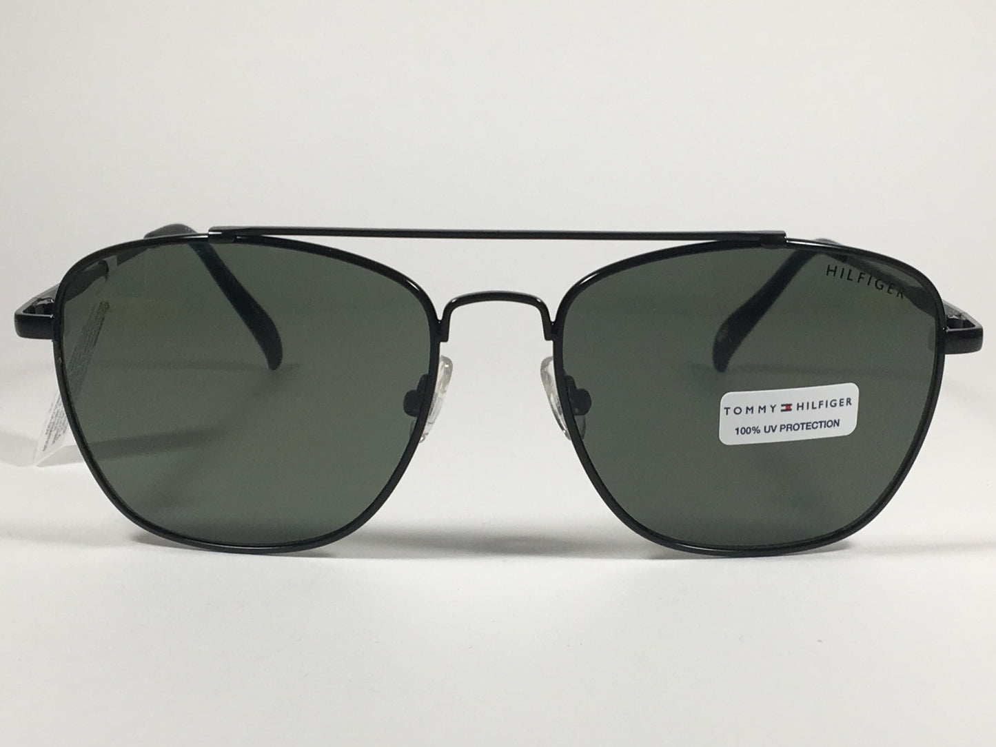 Tommy Hilfiger Mateo Aviator Navigator Sunglasses Black Metal Frame Green Grey Lens MATEO MM 0M343 - Sunglasses