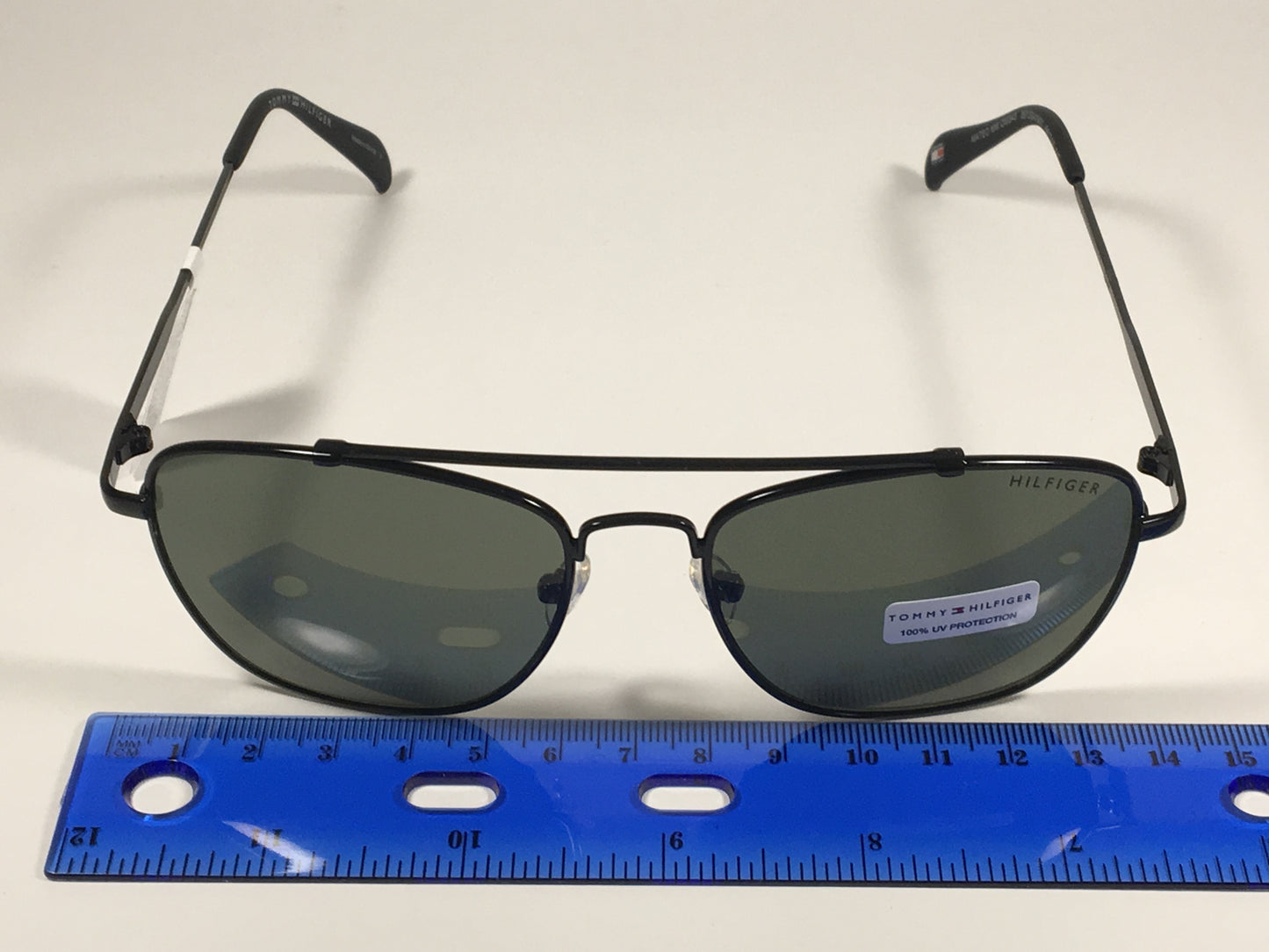 Tommy Hilfiger Mateo Aviator Navigator Sunglasses Black Metal Frame Green Grey Lens MATEO MM 0M343 - Sunglasses