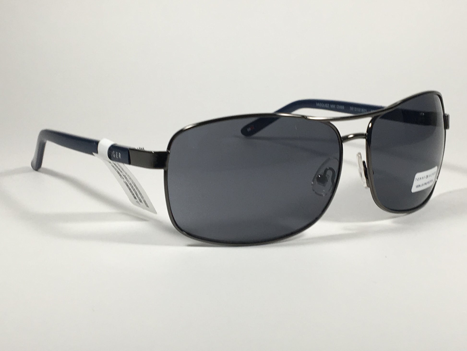 Tommy Hilfiger Vasquez Rectangle Sunglasses Gunmetal Gray Blue Navy Frame Gray Lens VASQUEZ MM OM68 - Sunglasses