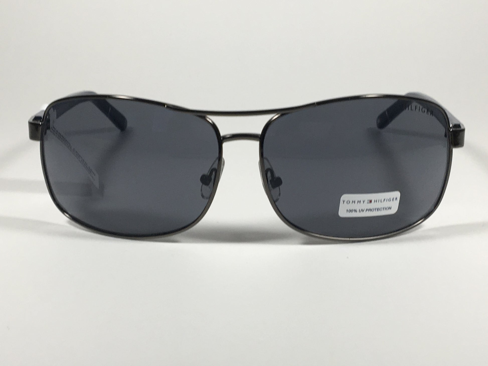 Tommy Hilfiger Vasquez Rectangle Sunglasses Gunmetal Gray Blue Navy Frame Gray Lens VASQUEZ MM OM68 - Sunglasses