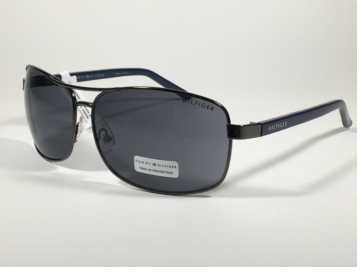 Tommy Hilfiger Vasquez Rectangle Sunglasses Gunmetal Gray Blue Navy Frame Gray Lens VASQUEZ MM OM68 - Sunglasses