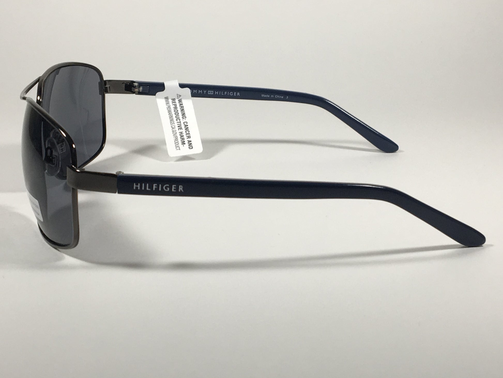 Tommy Hilfiger Vasquez Rectangle Sunglasses Gunmetal Gray Blue Navy Frame Gray Lens VASQUEZ MM OM68 - Sunglasses