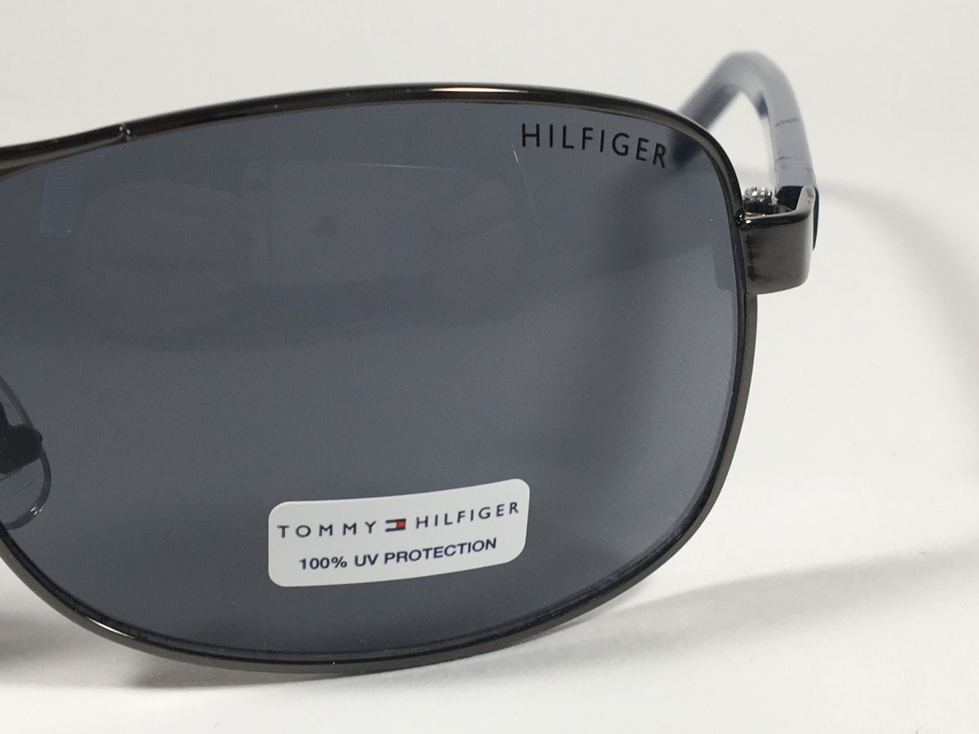 Tommy Hilfiger Vasquez Rectangle Sunglasses Gunmetal Gray Blue Navy Frame Gray Lens VASQUEZ MM OM68 - Sunglasses