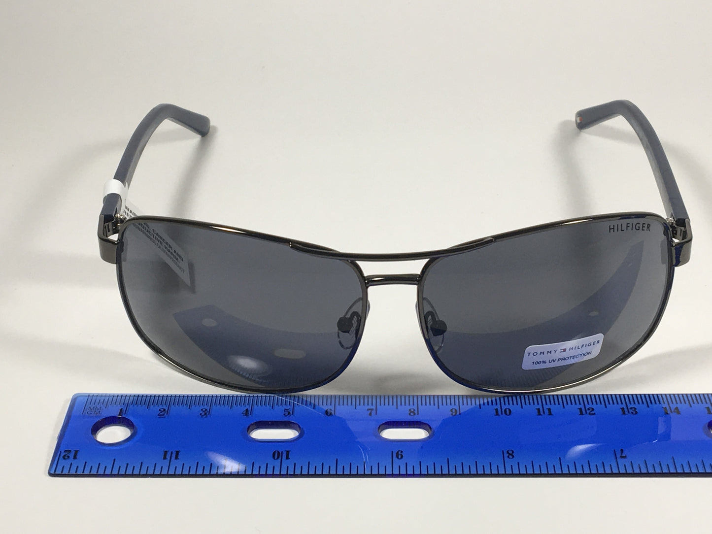 Tommy Hilfiger Vasquez Rectangle Sunglasses Gunmetal Gray Blue Navy Frame Gray Lens VASQUEZ MM OM68 - Sunglasses