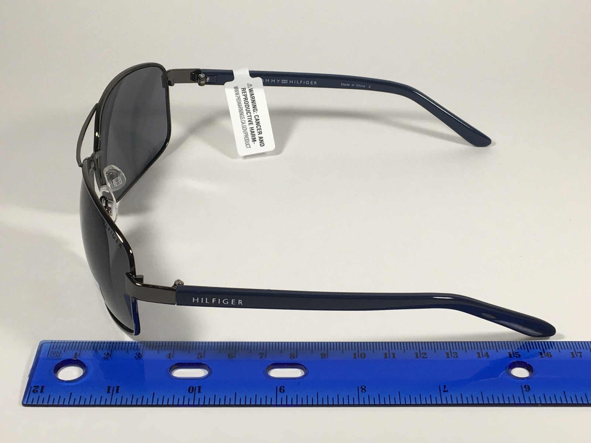 Tommy Hilfiger Vasquez Rectangle Sunglasses Gunmetal Gray Blue Navy Frame Gray Lens VASQUEZ MM OM68 - Sunglasses